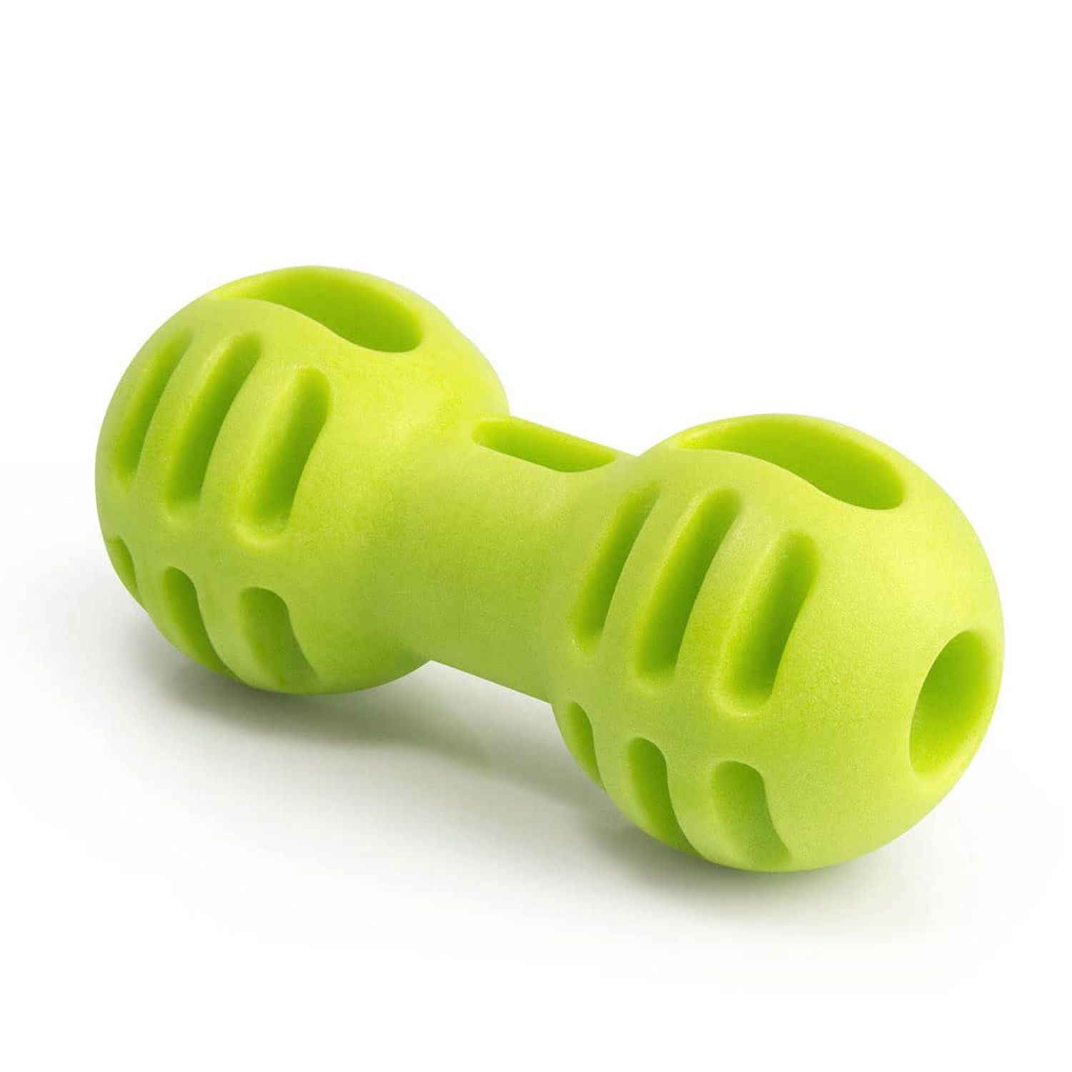 Fluffy Paws Dog Treat Ball - Bone Shaped Rubber Pet Toy Ball, Dental Treat & Bite Resistant, Durable Non-Toxic, Teething, IQ Training, Playing for Small and Medium Dog Puppy - 5", Green Treat Ball