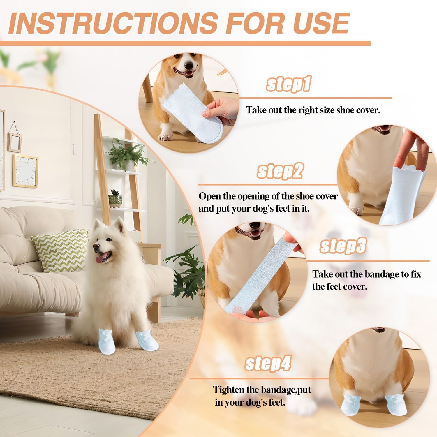 40 Pcs Disposable Dog Boots for Paw Protection with Adjustable Self-Adhesive Bandage, 6.3 * 3.14in Waterproof Dog Foot Covers for Dog