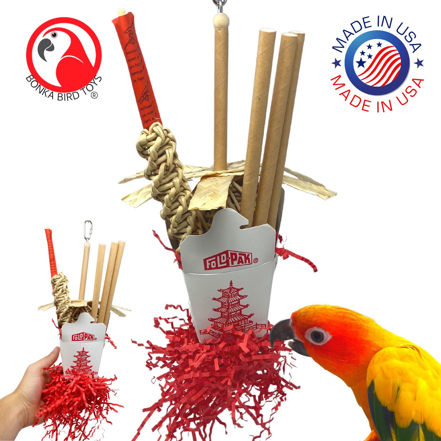 Bonka Bird Toys 2336 Chopsticks Medium Foraging Chew Shred Parrot Cage Toy Pet, African Grey, Pionus, Conures, and Similar Breed Sizes