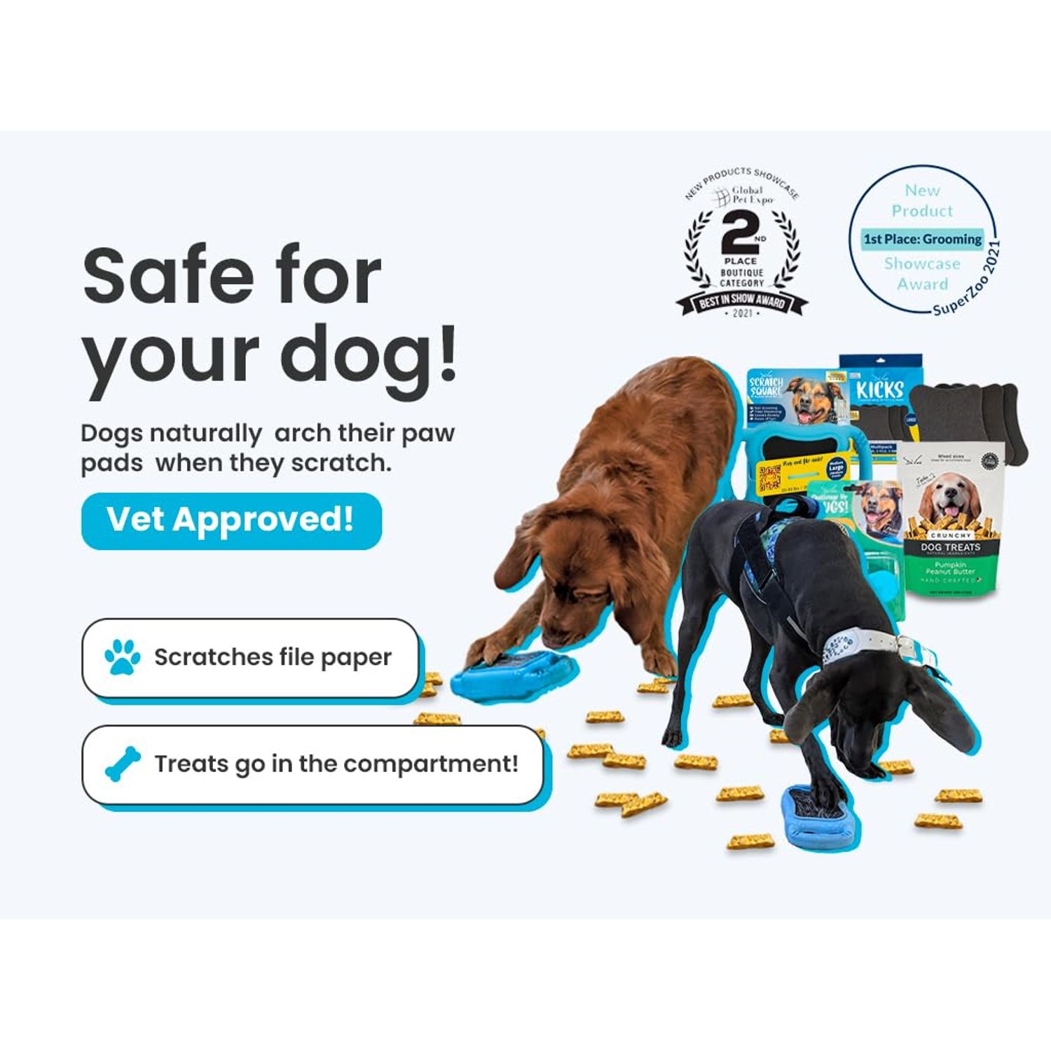 De' Vora Scratch Square - Dog Nail Scratch Board Treat Box | 5 in 1 Dog Scratch Pad for Nails | Dog Nail Scratch Board with Treat Box | Scratch Pad for Dogs Nail File | Dog Scratch Board for Nails S/M