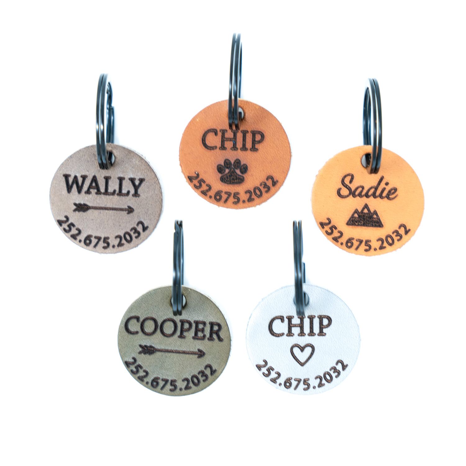 Custom Dog Tag, Customized Leather Pet ID tag, Cat tag, Full Grain Leather Pet Identification Tag, Personalized Dog tag, Quiet Dog Tag, Silent Dog Tag