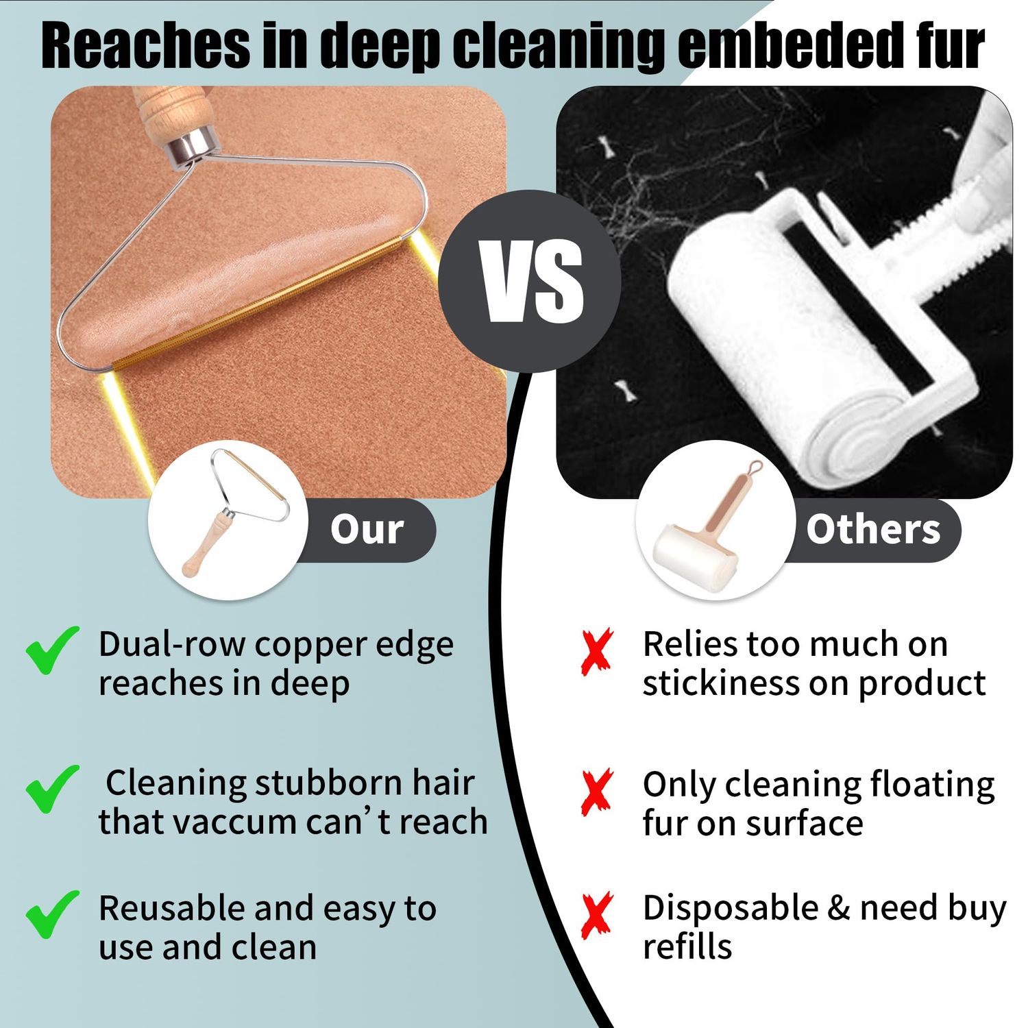 Pet Hair Removal Tool 2 Pack Dog Cat Pet Hair Remover for Furniture Portable Pet Hair Fur Removal Tools Carpet Rakes Scraper for Furniture Car Mat Pet Tower Rugs