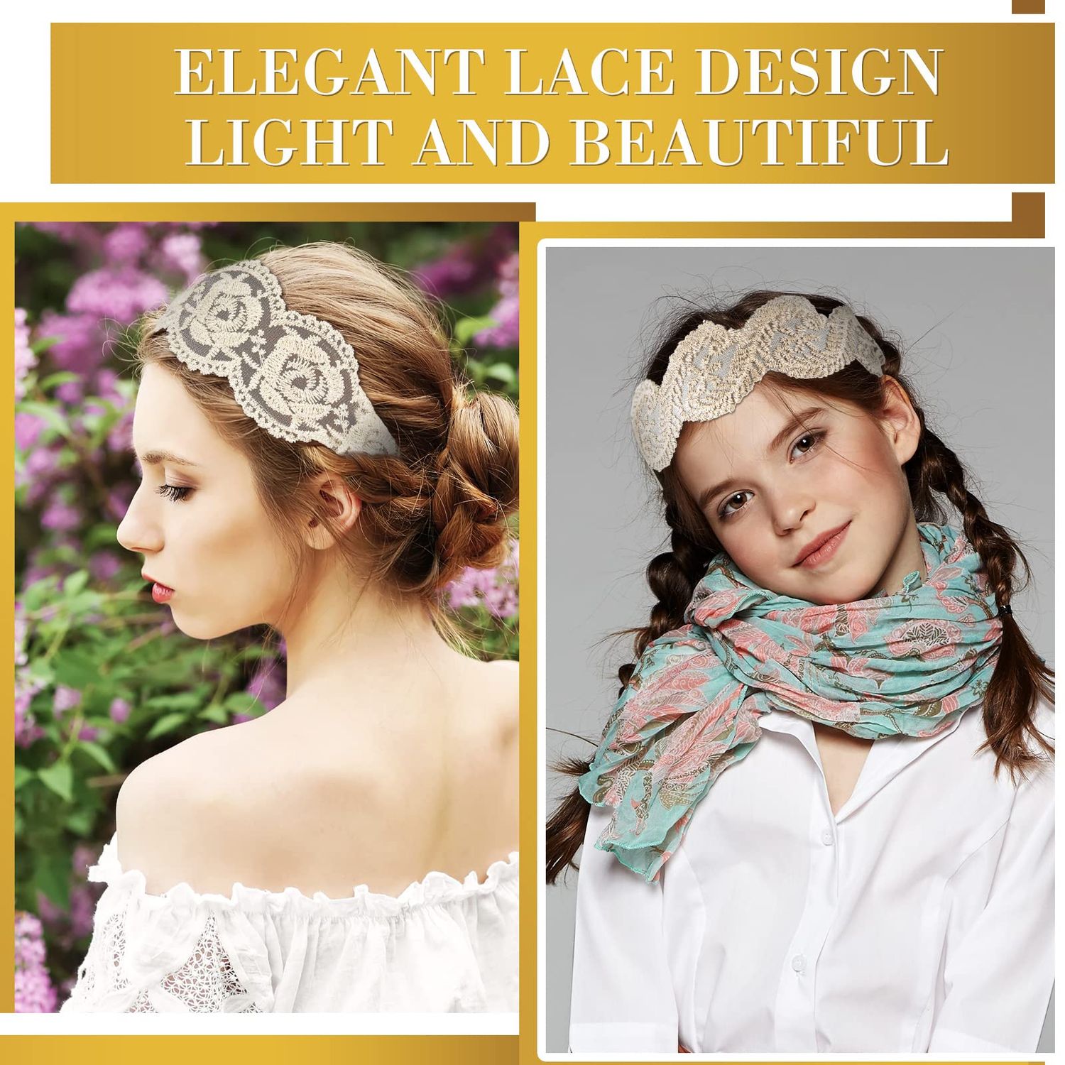 10 Pieces Lace Headbands for Women Elastic Dressy Women Headbands Cute Lace Stretch Headbands Cloth Elegant Headband Women Hair Accessories Headbands Lace Hairbands Wide Headwrap for Girls Teens