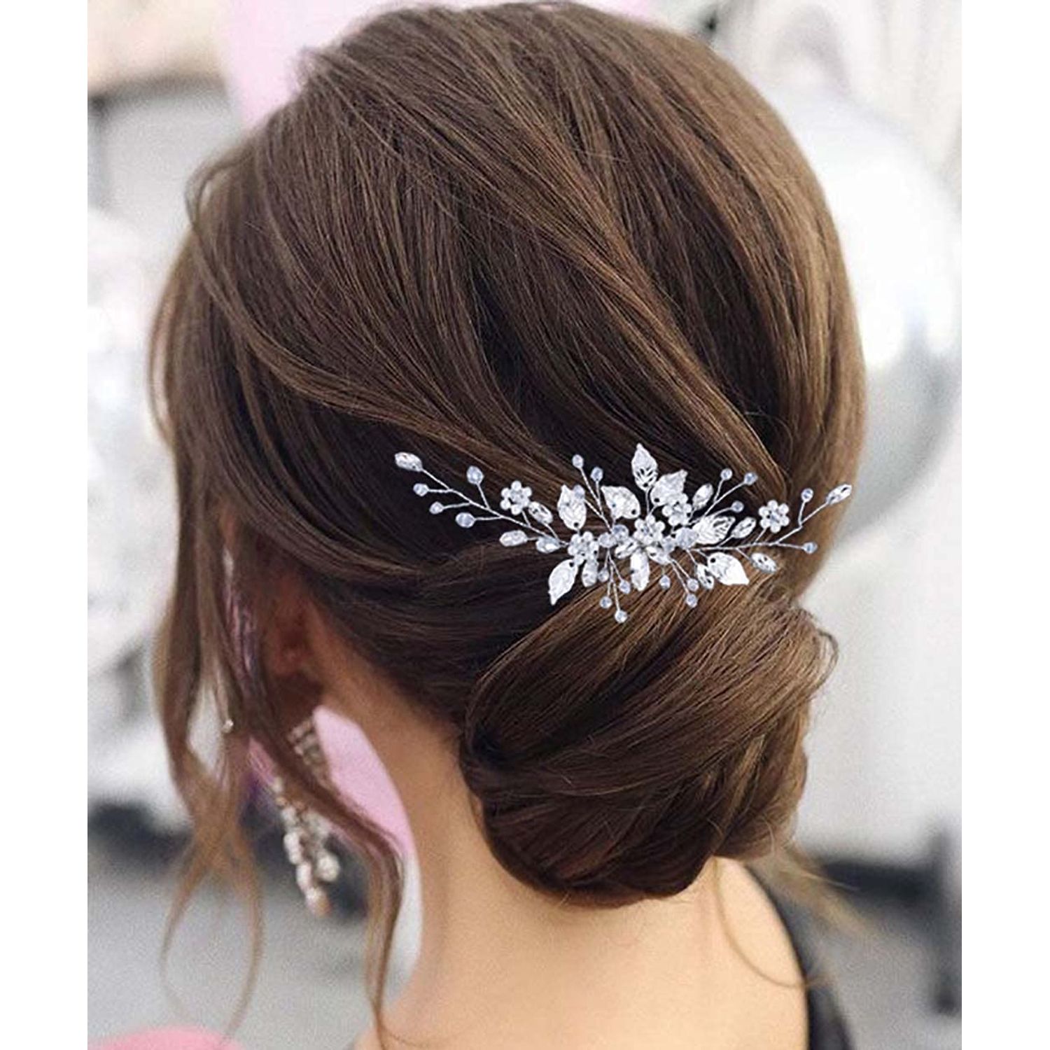 YBSHIN Bride Wedding Hair Comb Silver Rhinestone Hair Pieces Pearl Headpieces Leaf Bridal Hair Accessories for Women and Girls