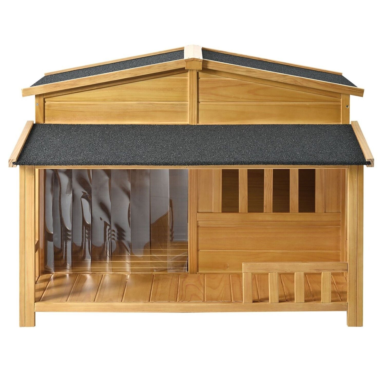 Outdoor Wooden Raised Dog House Pet Kennel w/ Porch, Medium, 40 lbs