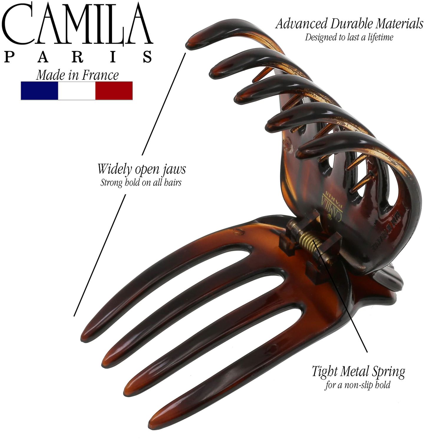 Camila Paris MP422 French Hair Clip for Women, Hair Side Clips, 2.5 Inch Girls Hair Claw Clips Jaw Fashion Durable Styling Hair Accessories for Women, Strong Hold No Slip Grip, Made in France