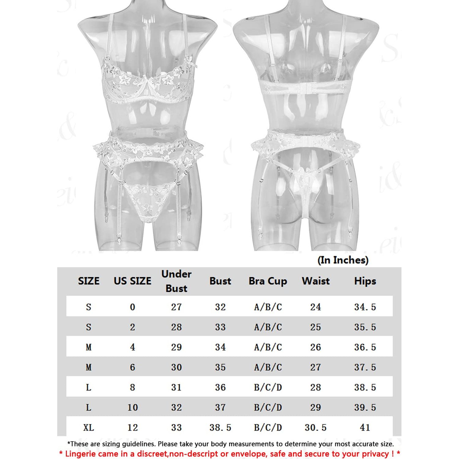 Kaei&Shi Garter Lingerie for Women,Floral Embroidered Underwire Sexy Lingerie Set,Ruffle Matching Thong 3 Piece Sheer Lace Lingerie Petite Bridal Wedding Honeymoon Bride White Small