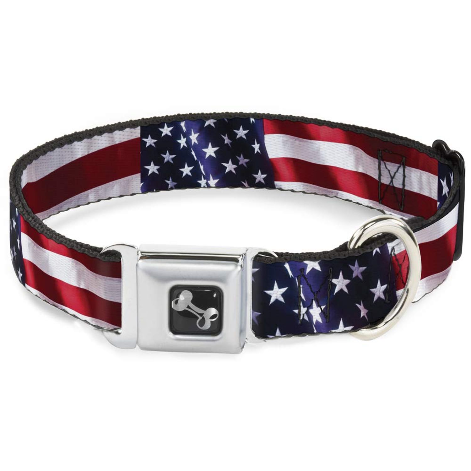Buckle-Down Seatbelt Buckle Dog Collar - American Flag Vivid CLOSE-UP - 1.5" Wide - Fits 18-32" Neck - Large