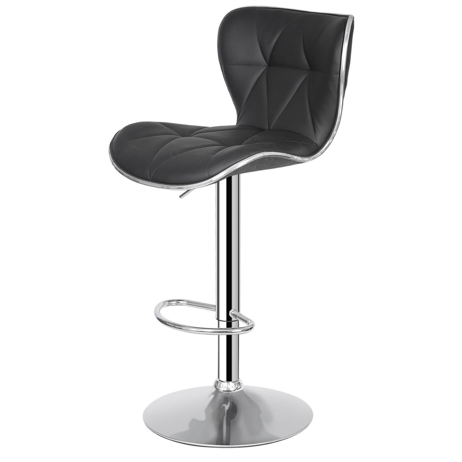 Set of 4 Black Bar Stools w/Shell Back PU Leather Back Adjustable Swivel Stools
