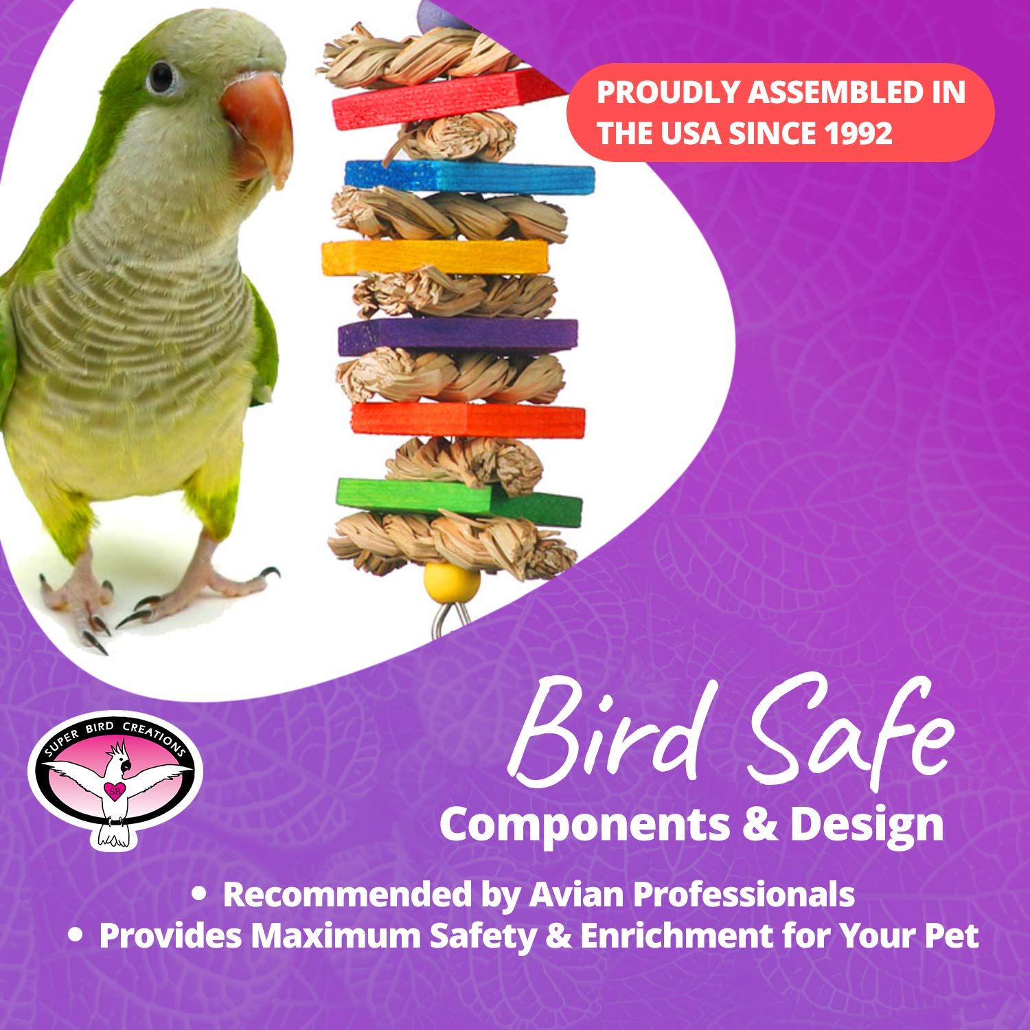 Super Bird Creations SB51095 - Seagrass Wafers Bird Toy for Medium Sized Birds, Ideal for Parrots, Conures, Cockatiels, Lovebirds, Budgies - Natural Chew Toy, Bird Cage Accessories - 9" x 2.5" x 1.5"