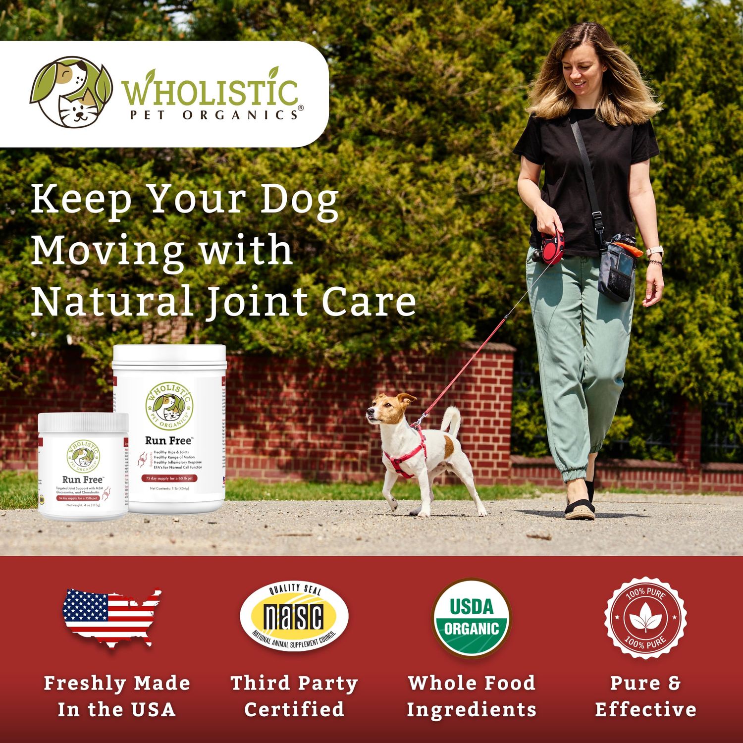 Wholistic Pet Organics Run Free - 4 Oz - Dog Joint Supplement for Senior Dogs, Glucosamine Chondroitin MSM, Dog Vitamins, Cat Joint Pain Relief