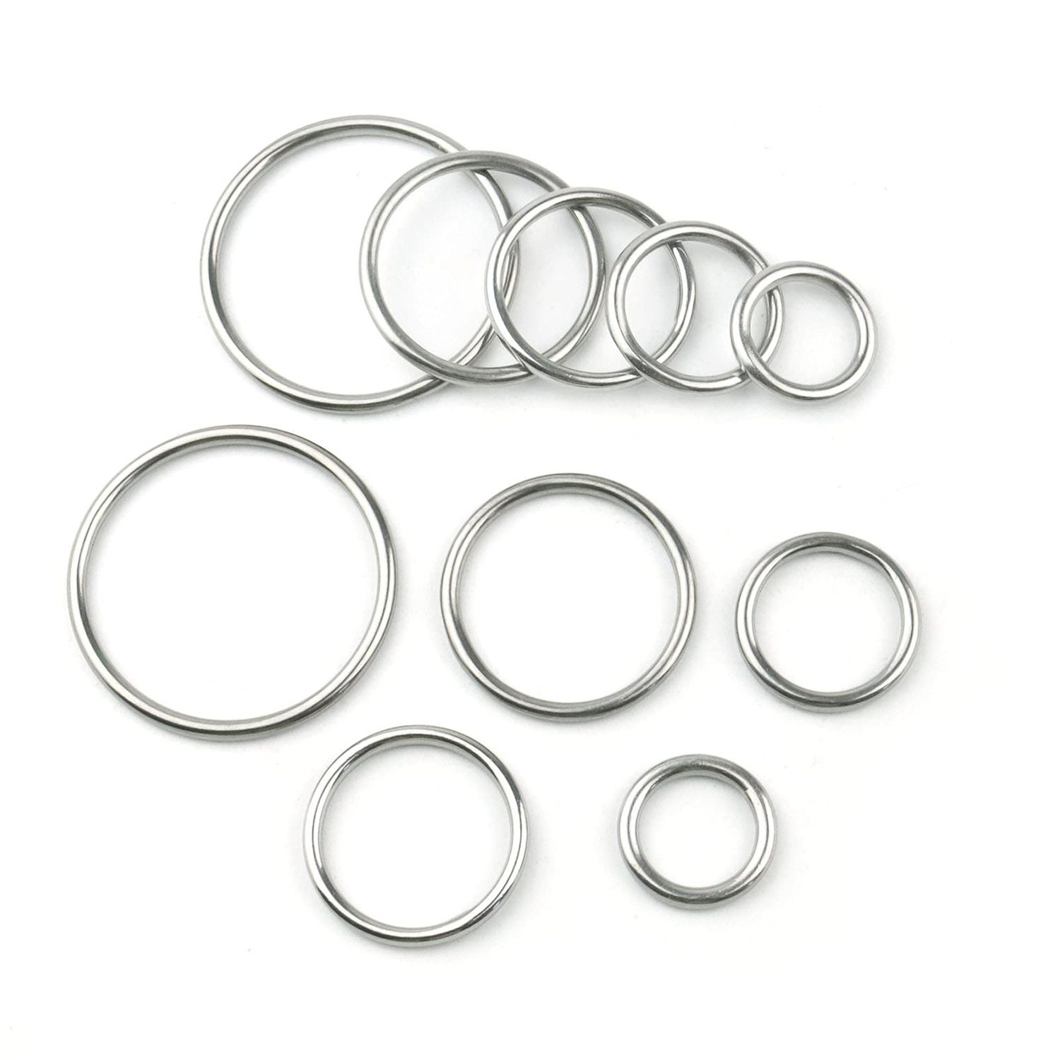 Hamineler 50 Pcs Stainless Steel Smoothing Welded O-Ring, 15/20/25/30/40mm Inside Diameter Metal Round Rings for Camping Belt, Dog Leashes, Hardware (Thickness 3mm, 10 of Each)