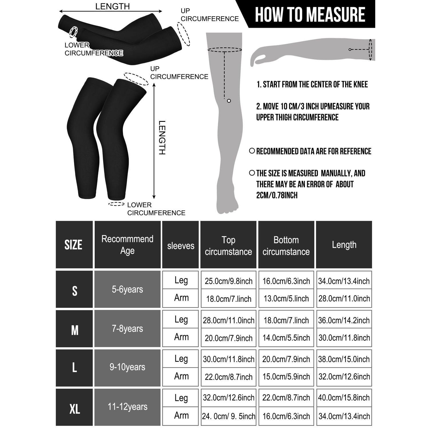 8 Pairs Kids Arm Sleeves and Basketball Leg Sleeves Set Non Slip Long Compression Leg Sleeves for Boys Girls Youth (White, Black, Blue, Gray,Small)