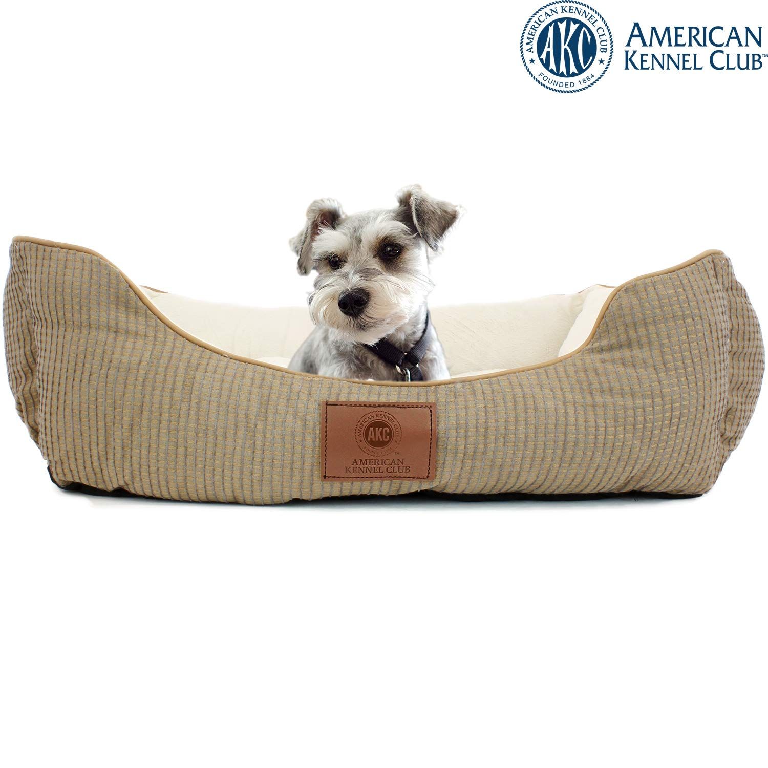 American Kennel Club Small Tan Dog Bed, Solid Weave Cuddler, AKC Pet Cuddler, 26"