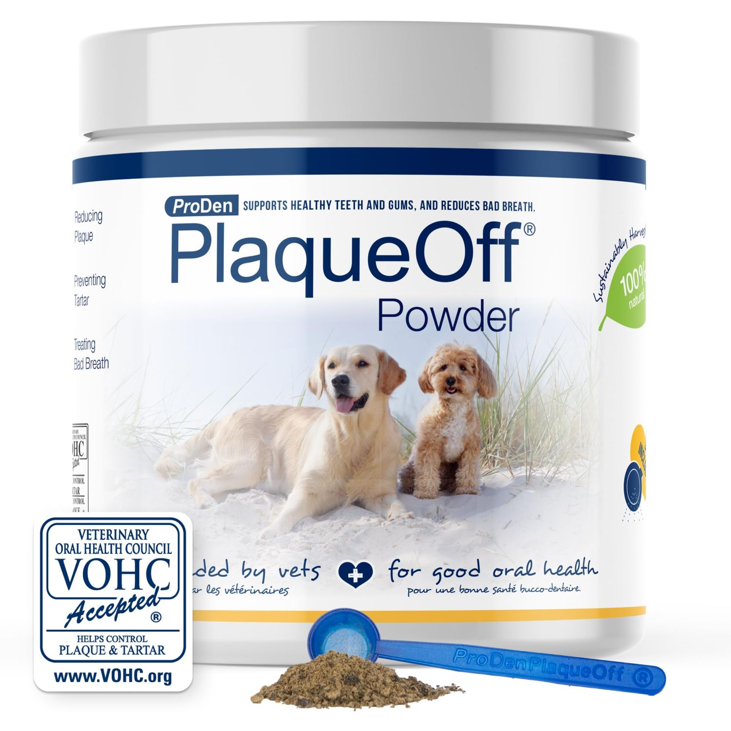 ProDen PlaqueOff Powder for Pets - Cat & Dog Breath Freshener - Plaque & Tartar Remover for Pet Oral Care - 420g