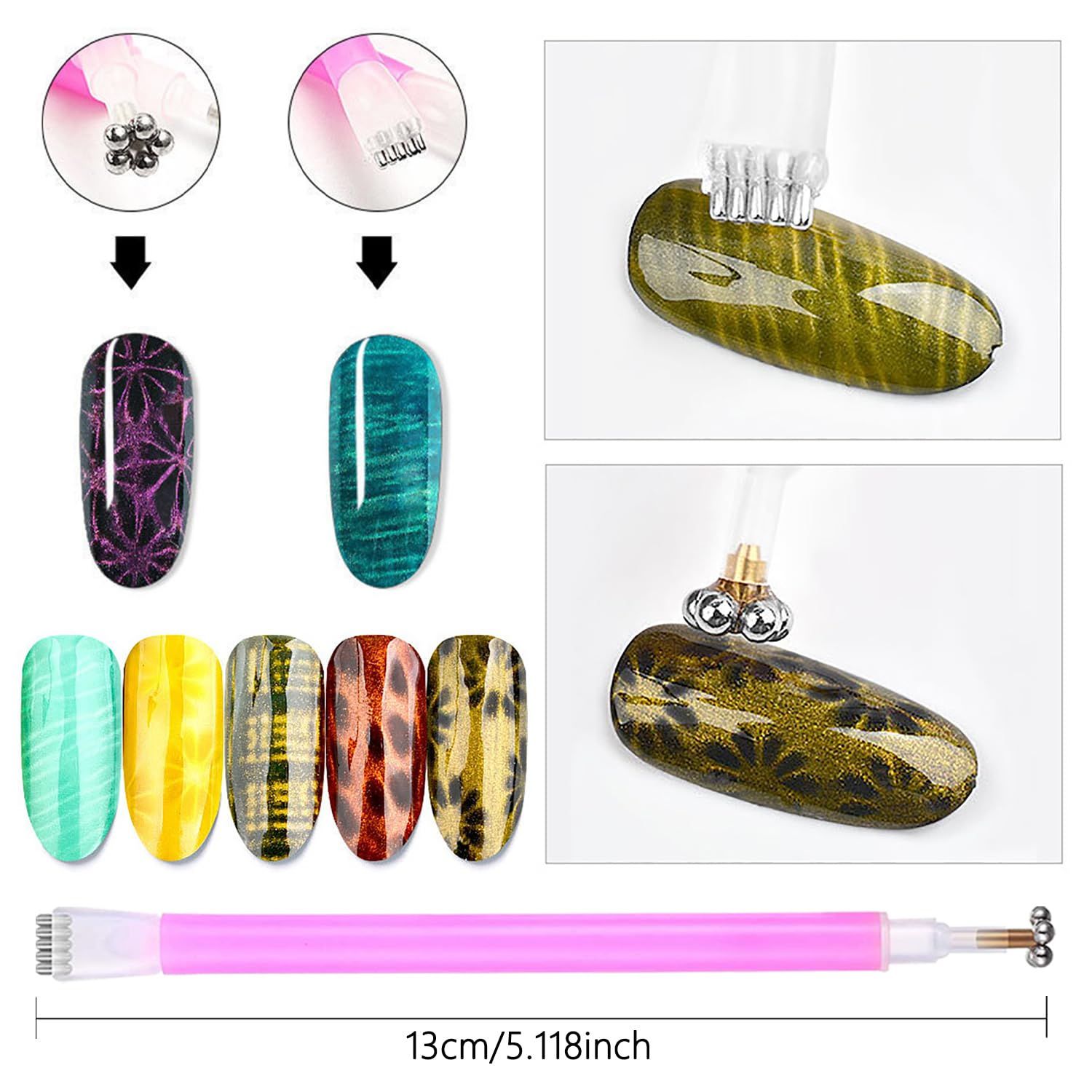 SILPECWEE 16Pcs Nail Magnet Set Cat Eye Magnet for Nails Cat Eye Gel Nail Polish Magnet Wand Magnetic Nail Art Nail Polish Cat Eye Magnets Sticks Nail Design Tools Nail Art Accessories