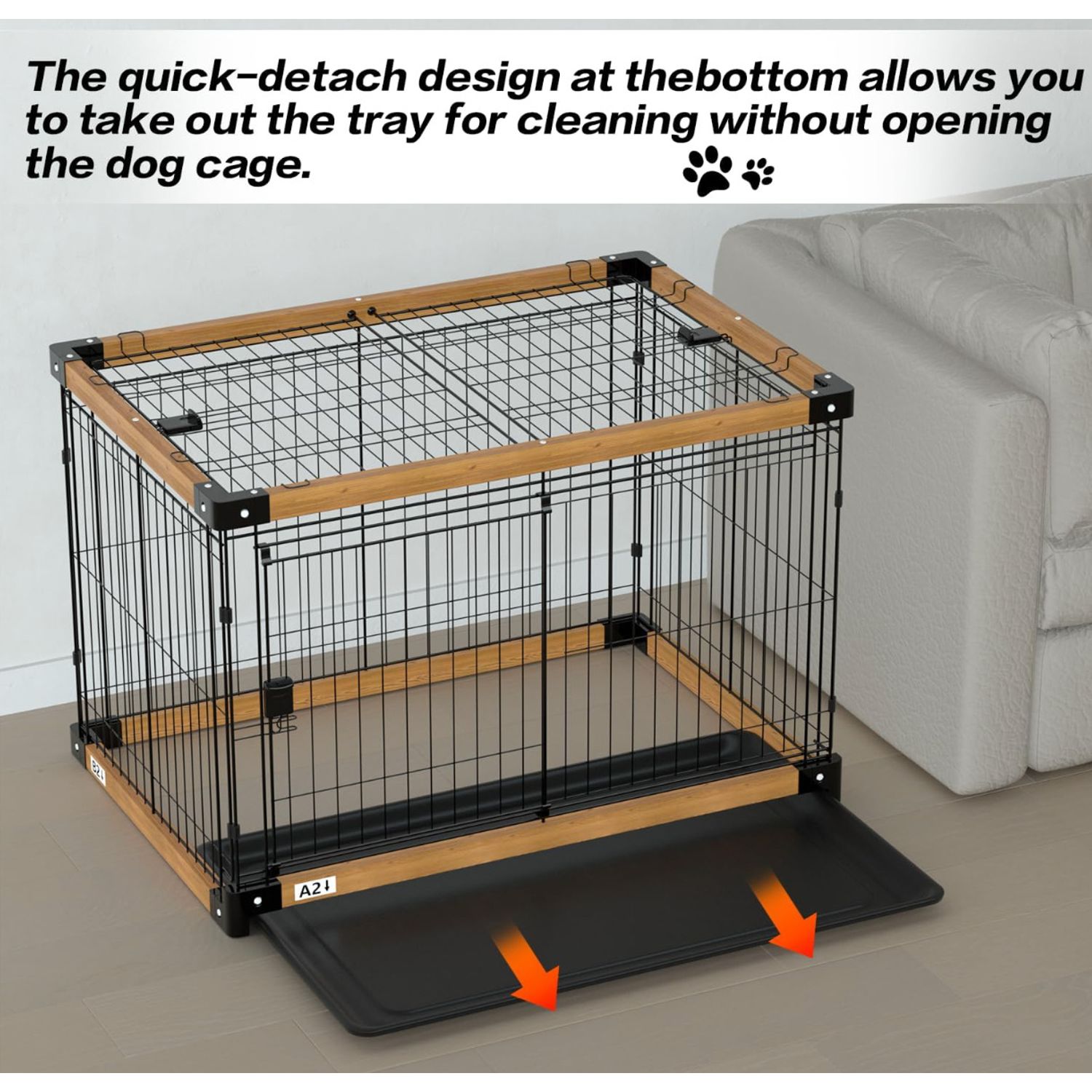Wood Dog Crate Cage Removable Cleaning Tray Kennel Double Doors 30"x 21"x 23"