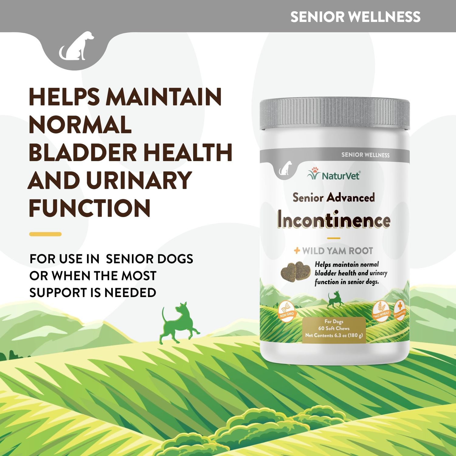NaturVet Senior Advanced Incontinence Dog Supplement – Helps Support Dog’s Bladder Control, Normal Urination – Includes Synergistic Blend of Botanicals – 60 Ct. Soft Chews