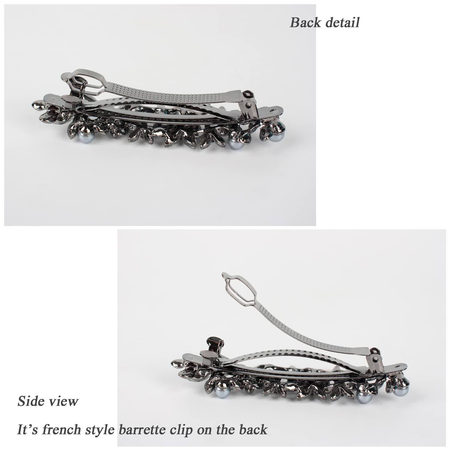 Barrettes for Women,with Flower bloom appearance,embedded Rhinestone and imitation Pearls as Decoration,elegant and retro Hair clip.light grey