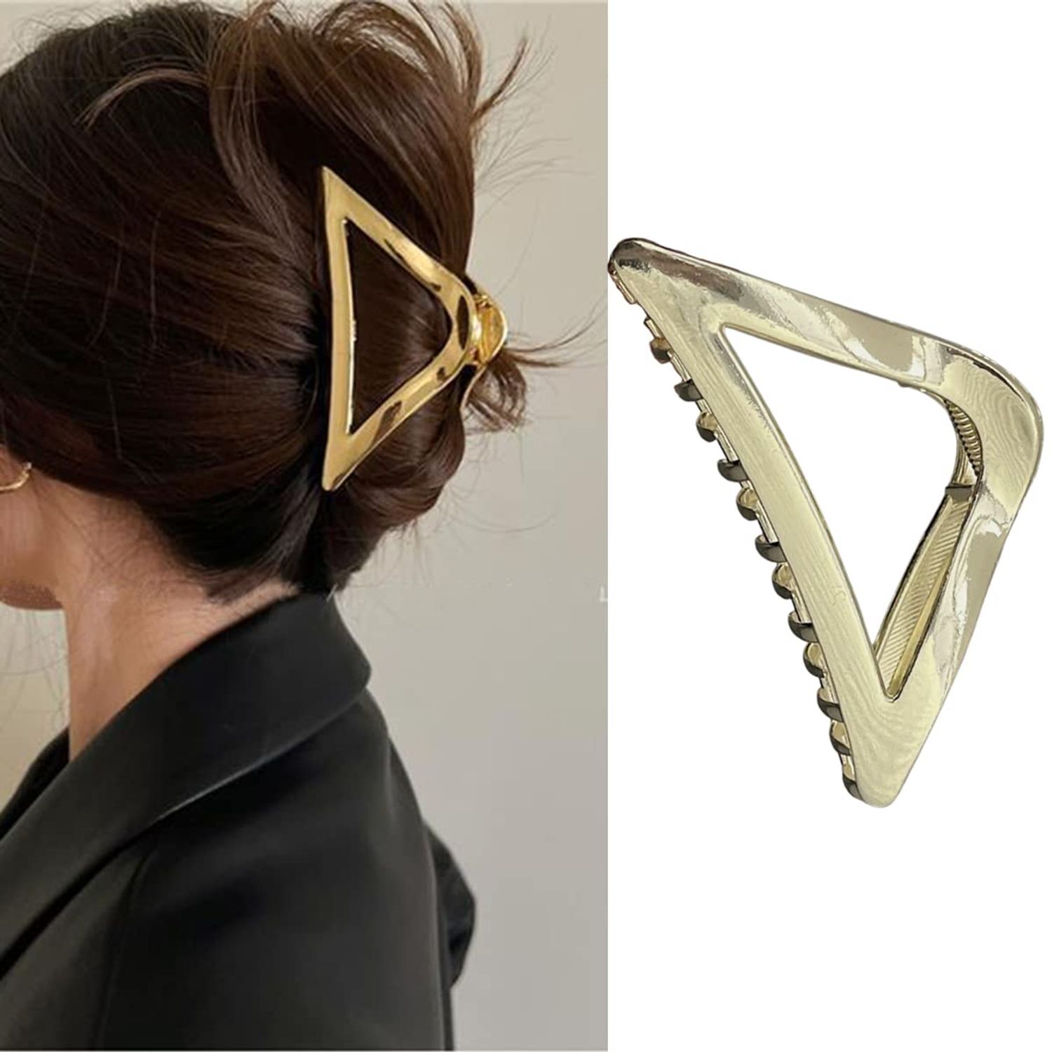 Triangle Hair Claw Clip Hollow Triangle Hair Clips Medium Metal Hair Claw for Women Girls Non-Slip Strong Grab Clips Shark Barrette Hair Clamps Hair Accessories for Thick Hair(Gold)