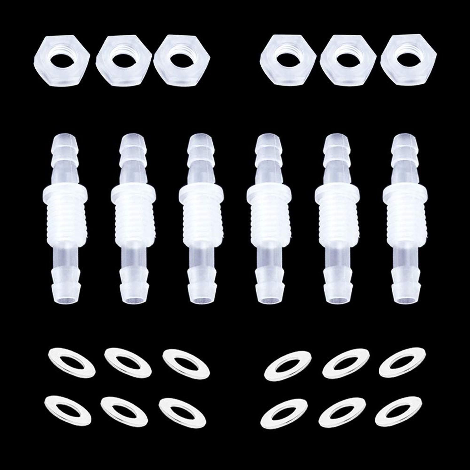 ANPTGHT 1/4” Thru-Bulk Bulkhead Plastic Hose Barb Fittings Union Adapter Fittings for Aquarium Fuel Gas Liquid Air with Metal washers (Pack of 6)