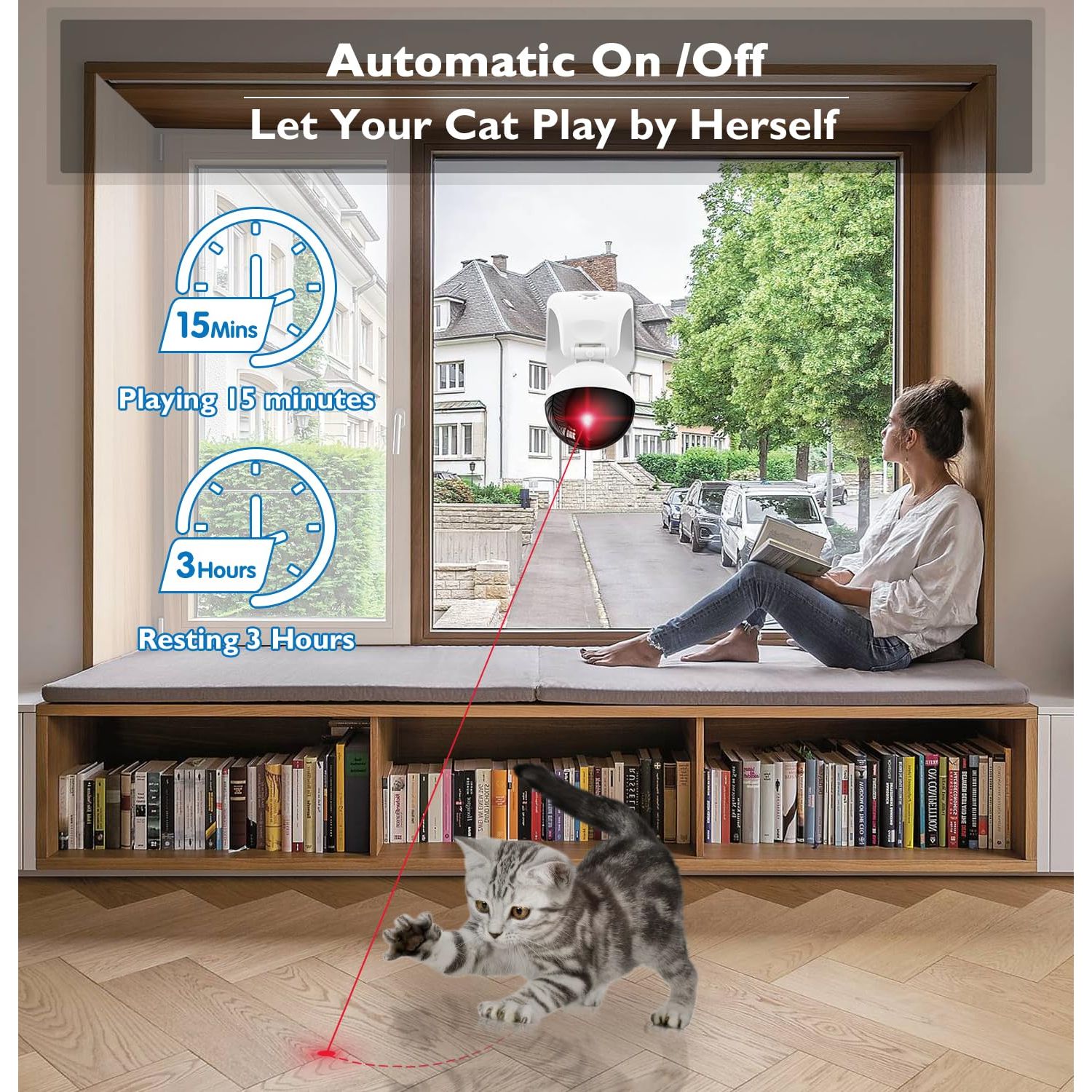 Goopow Interactive Laser Pointer Cat Toys for Indoor Cats,Cat Laser Toy Automatic for Bored Indoor Adult Cats/Kittens/Dogs,USB Rechargeable,3 Speed Modes(Gray)