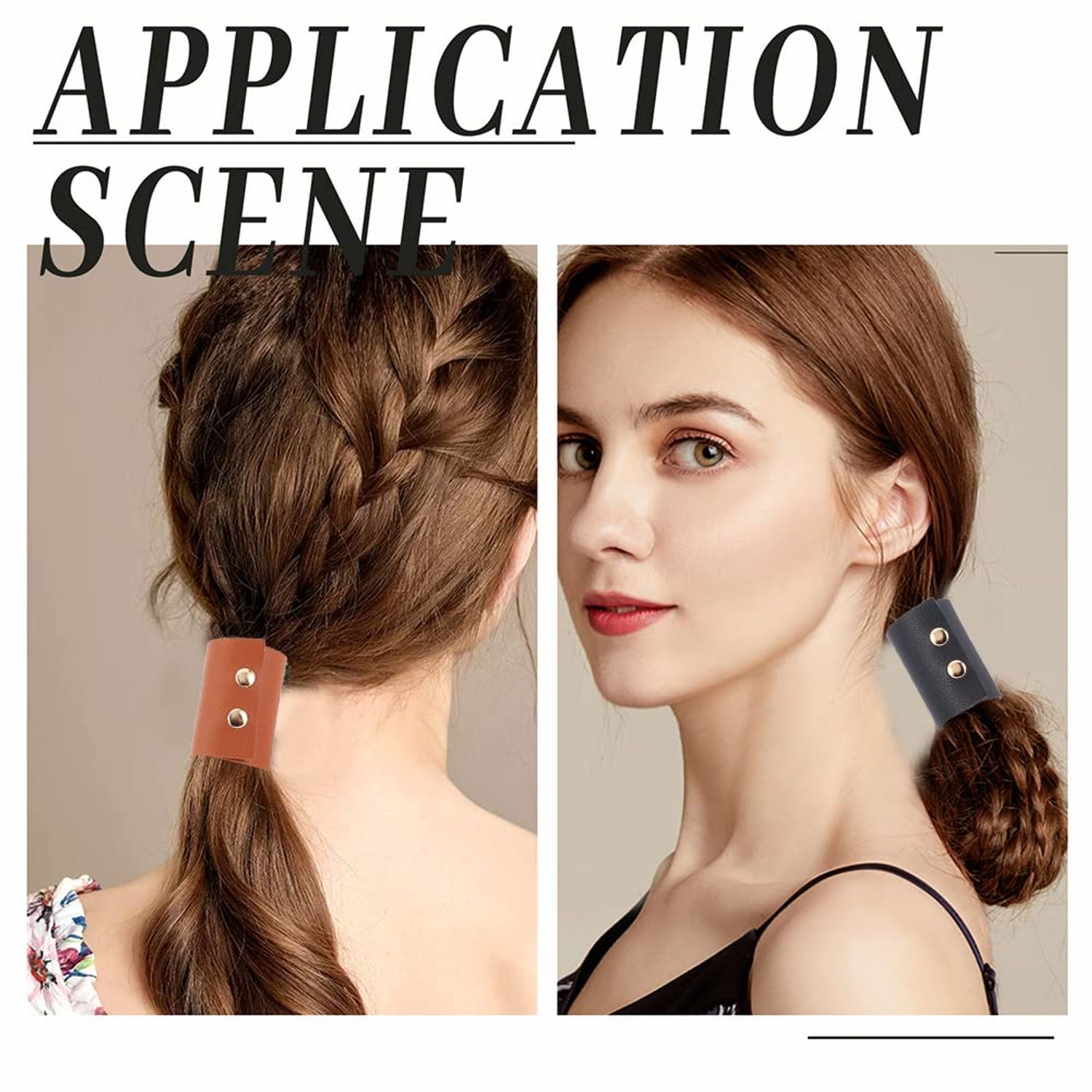 OLYCRAFT 2Pcs Leather Ponytail Holder Ponytail Wrap Hair Glove Leather Hair Cuff Accessories Leather Hair Wraps for Women with Long Hair - Black & Chocolate Color