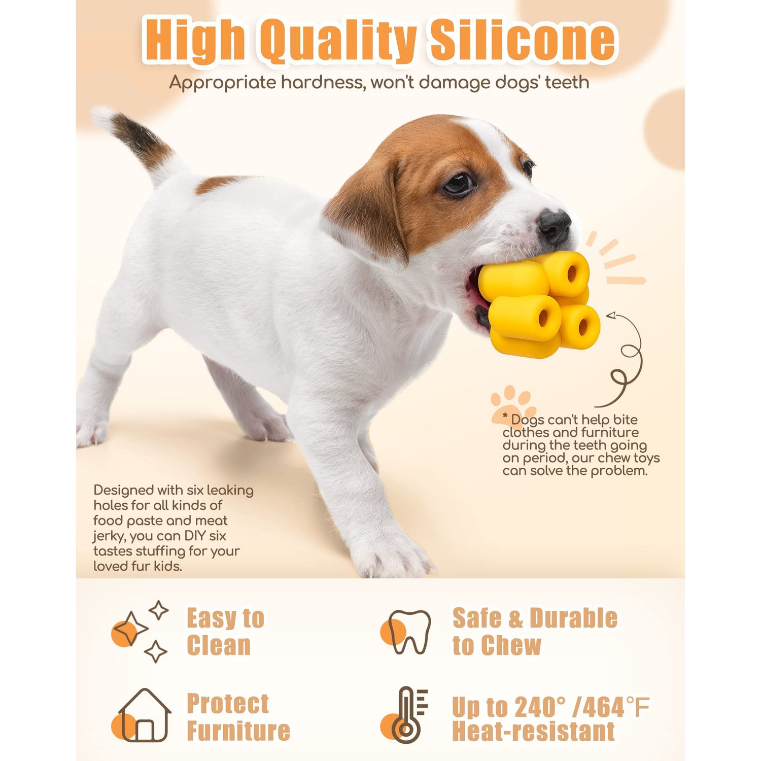Moonorange Treat Dog Toy, Dog Chew Toys for Aggressive Chewers, Interactive Slow Feeder Dog Toys, Durable Fillable Toy Collection, Frozen Feeding Dog Toy for All Breed Sizes (Yellow)