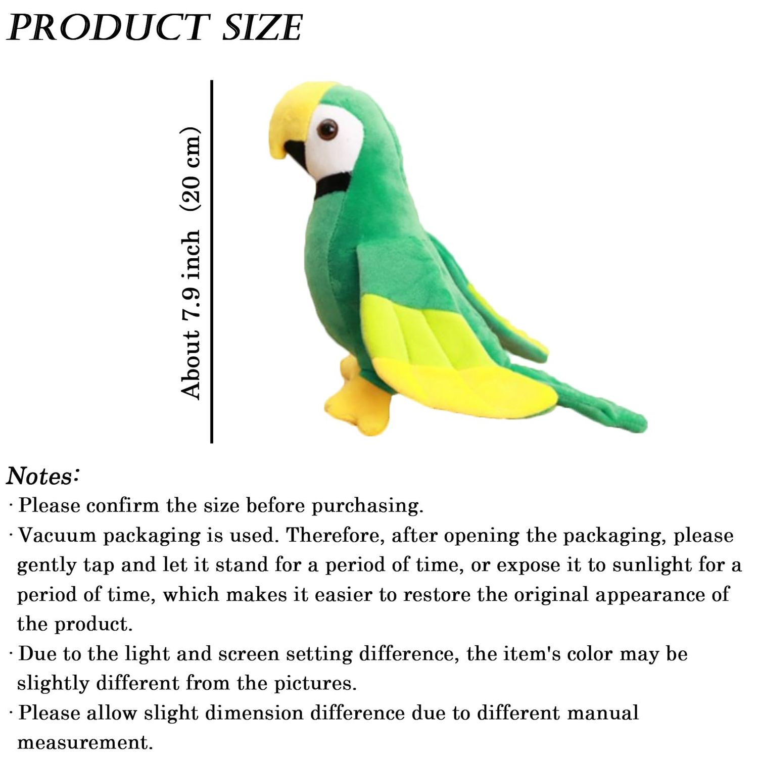 zhidiloveyou 7.9" Parrot Stuffed Animal Plush Cute Small Bird Toy Gifts for Girls Boys, Green