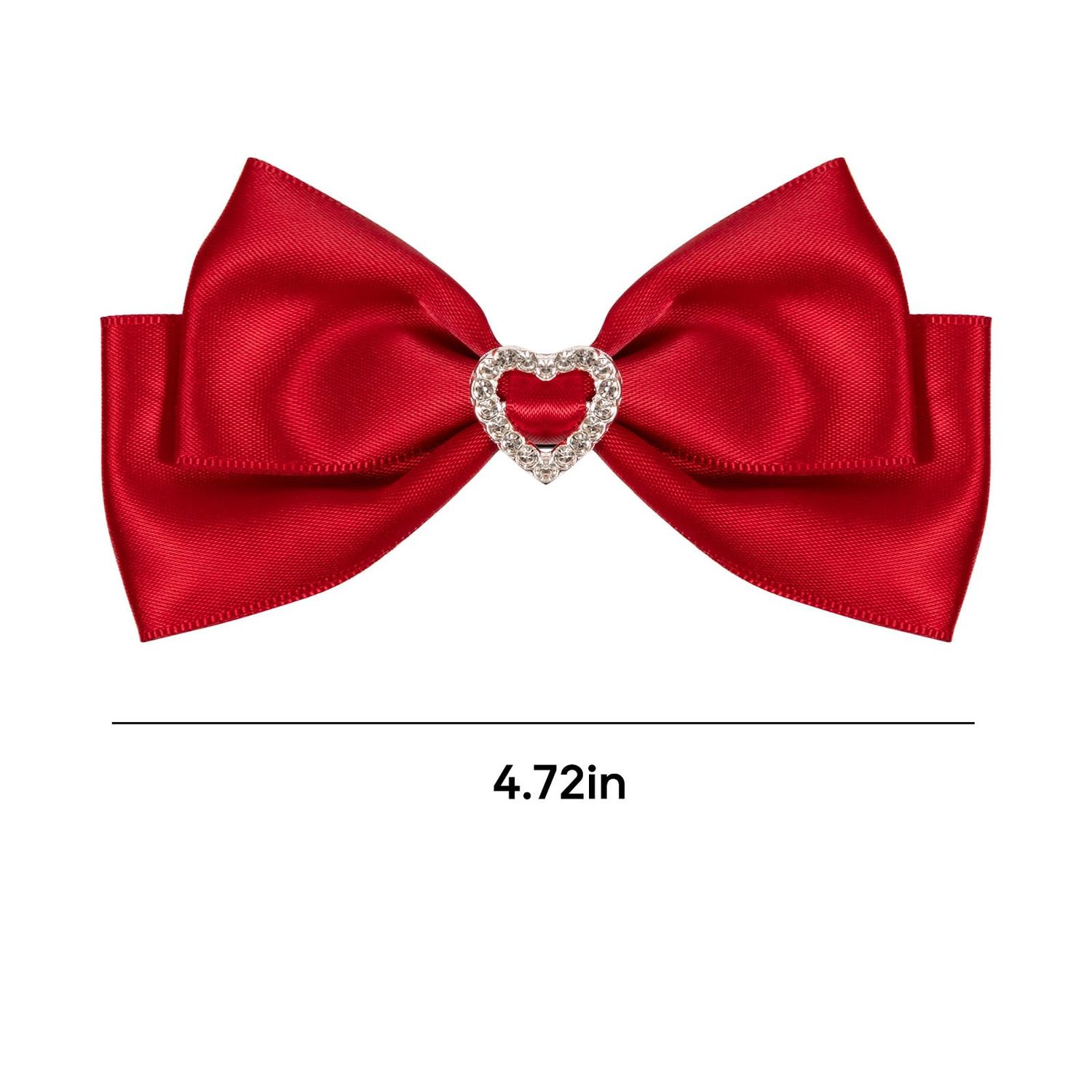 Red Satin Hair Bow Clips, Christmas Valentine School Hairpins with Heart Rhinestones,Handmade Bowknot Hair Accessories for Kids Girls New Year Decor