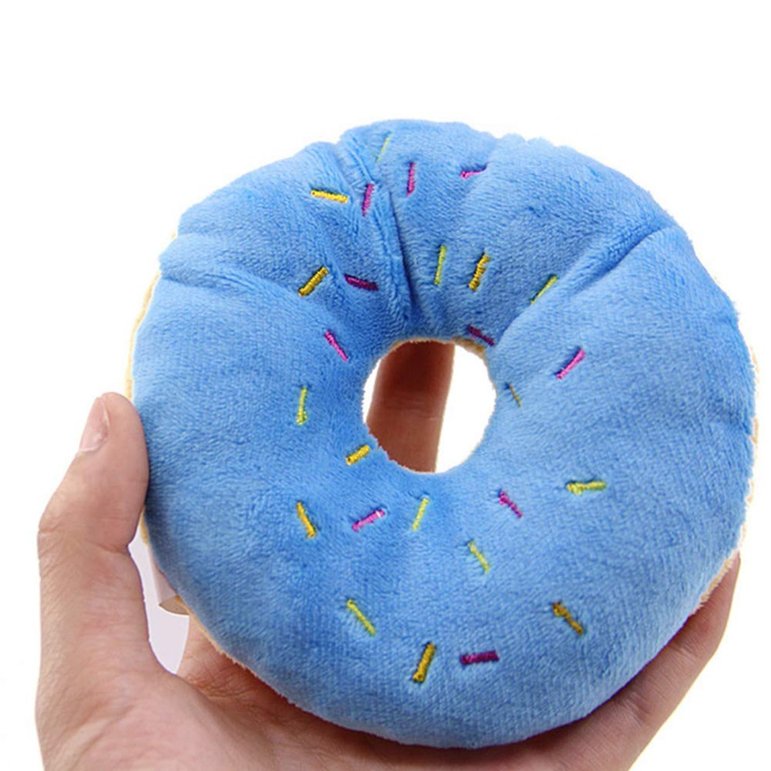 1Pc Blue Donut Shape Plush Blue Pet Toy,Lovely Donut Shaped Squeaky Squeaking Sound Toy for Pet Chew Toy Squeaky Plush Dog Toy Blueberry Squeaky Plush Dog Toy Chew Guard Technology, Squeak Toys