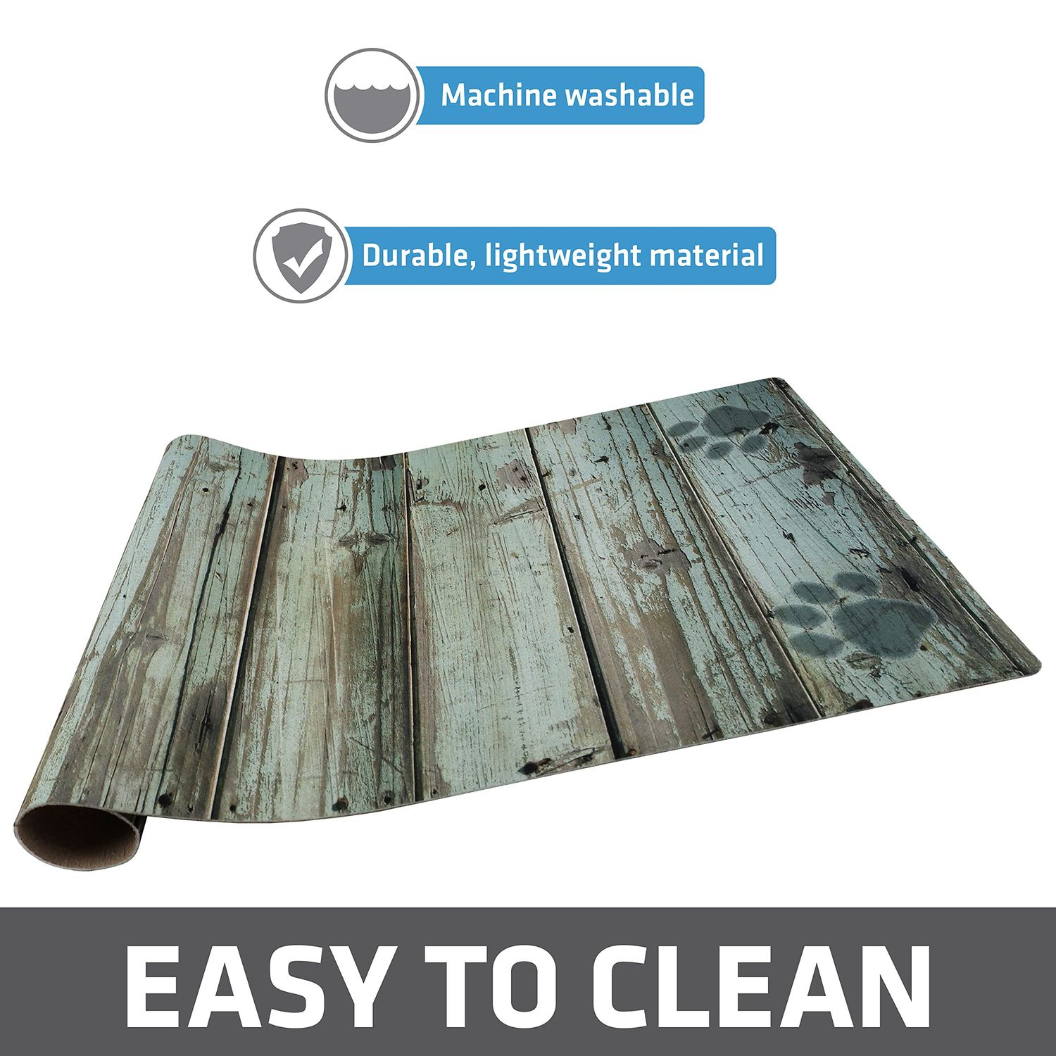 Drymate Pet Bowl Placemat, Dog & Cat Food Feeding Mat - Absorbent Fabric, Waterproof Backing, Slip-Resistant - Machine Washable/Durable (USA Made) (16” x 28”) (Distressed Wood Green)