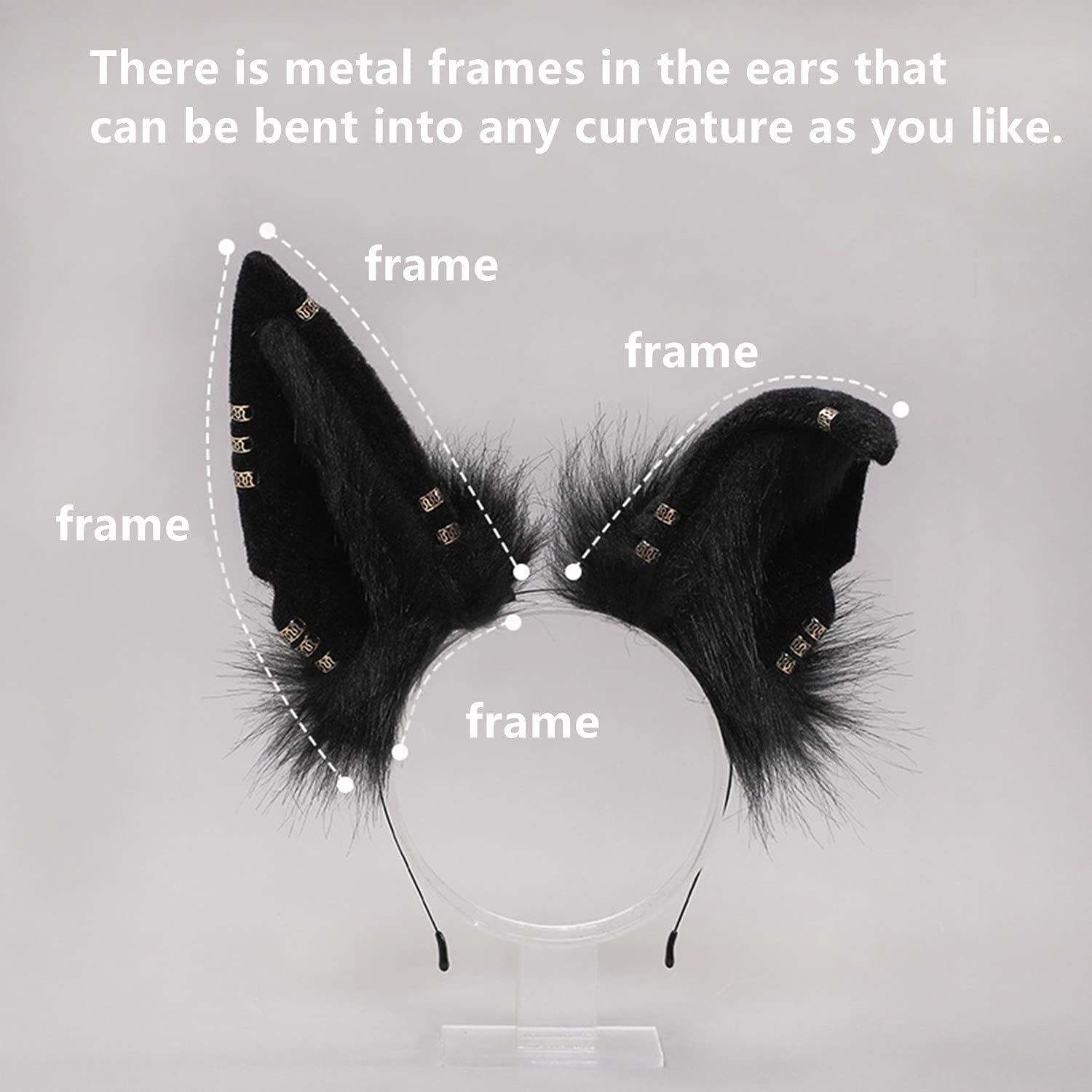 Fxaelian Cosplay Fox Wolf Cat Dog Ears Headband Hairband Hair Hoop Halloween Costume Party Headpiece Headwear Hair Accessories for Women Men Black