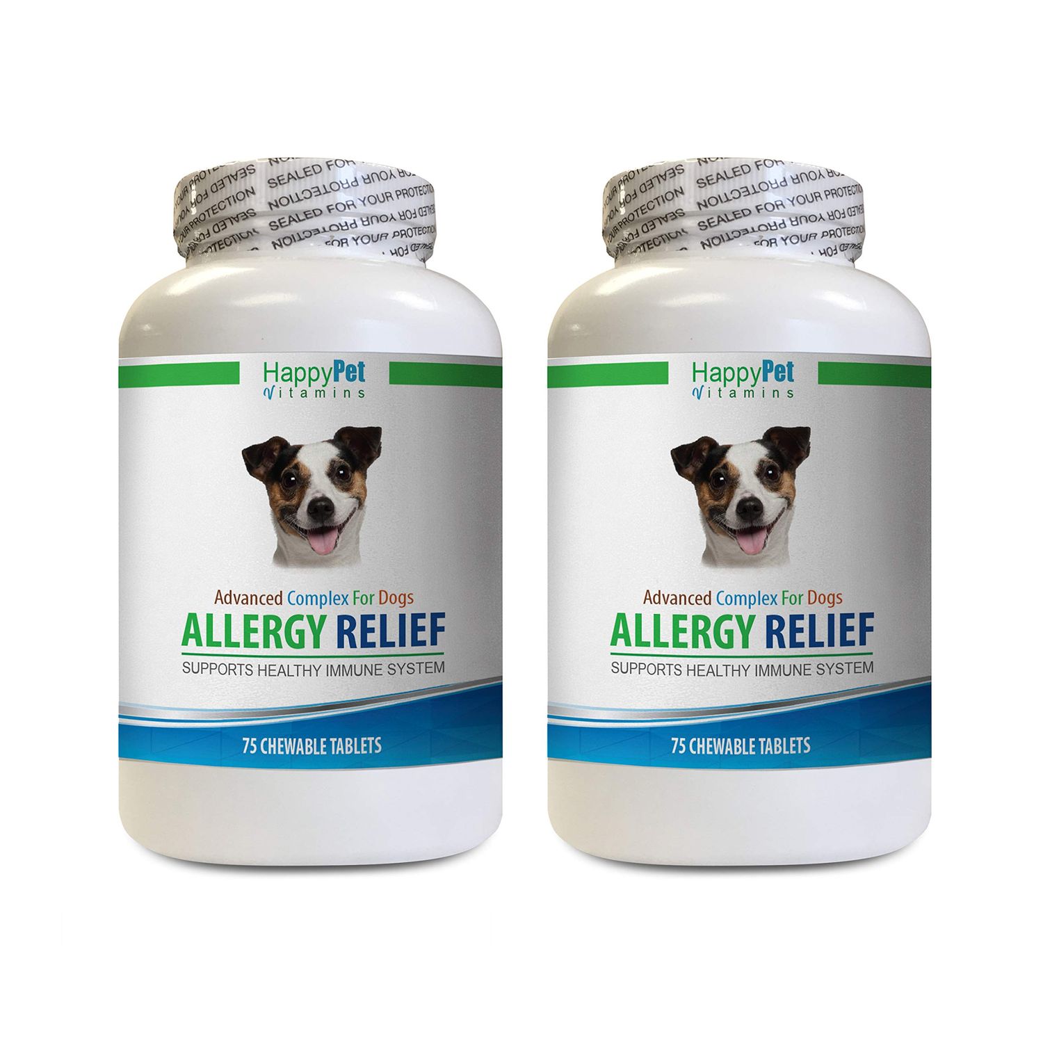 HAPPY PET VITAMINS LLC Dog Allergy Bites - Dog Allergy Relief - Immune Booster - Itch Relief - Skin Soother - Treats - Turmeric Root Powder for Dogs - 2 Bottles (150 Chewable Tabs)