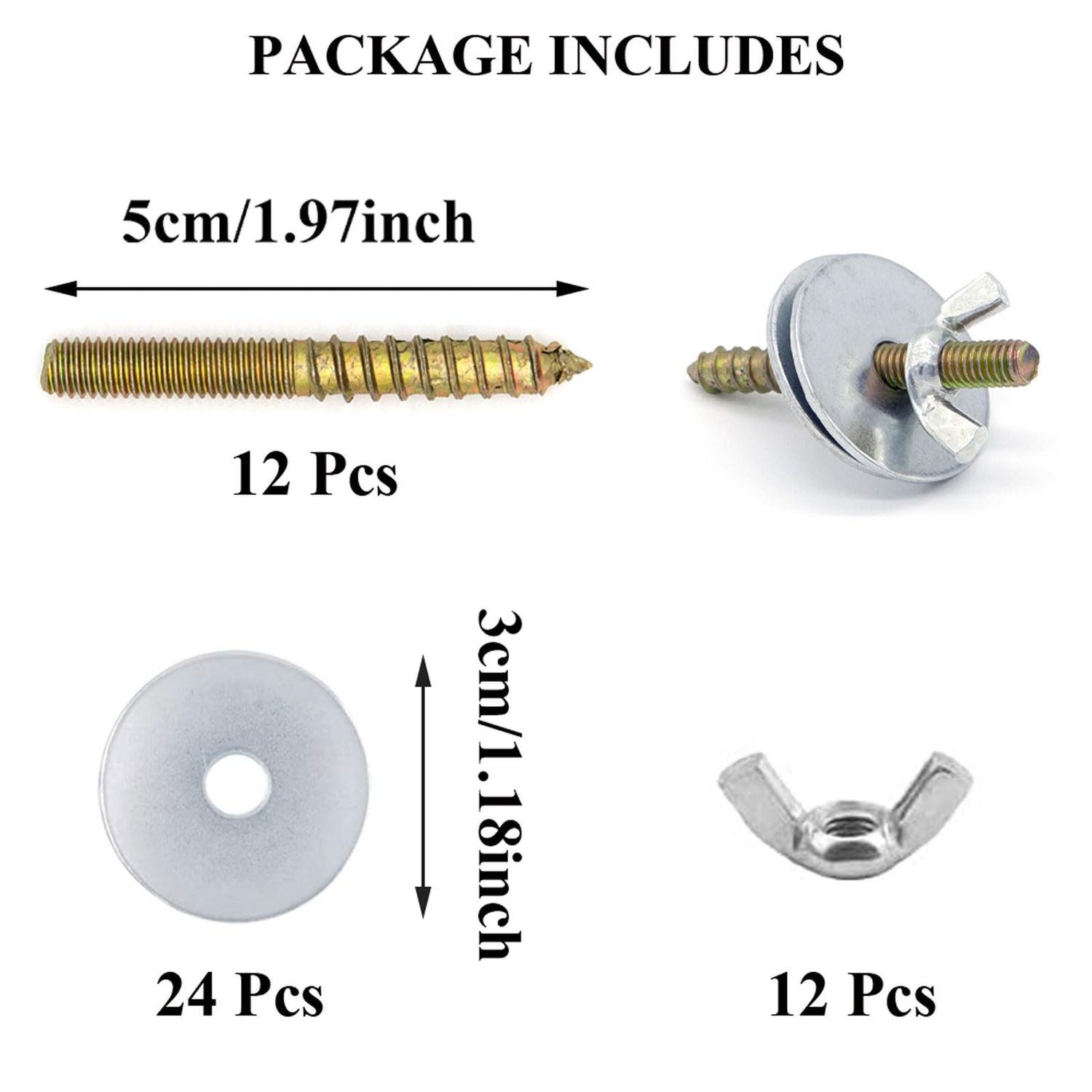 12 Sets Bird Cage Screws Bird Perch Stand Platform Accessories 24 Washers 12 Screws 12 Wing Nuts Hardware for Fixing Bird Playground Perch Food Bowls Feeder Breeding Box