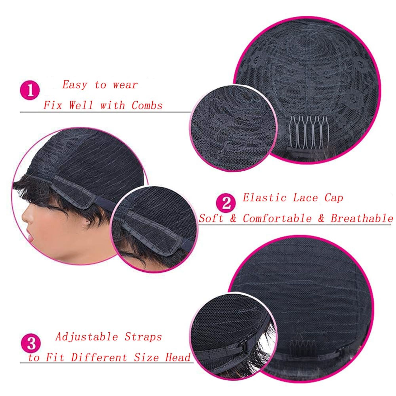 Short Human Hair for Black Women Human Hair Short Pixie Cut Wigs for Black Women Brazilian Virgin Wigs with Bangs 1# Color