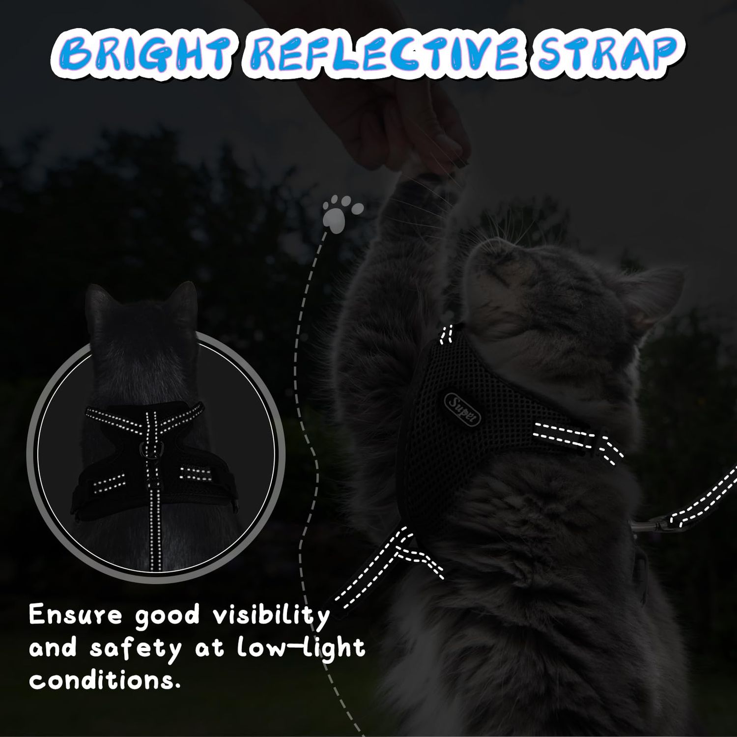 Supet Cat Harness and Leash Set for Small to Large Cats Adjustable Cat Vest Harness with Reflective Trim Universal Cat Leash and Harness for Cats/Puppies Outdoor Walking