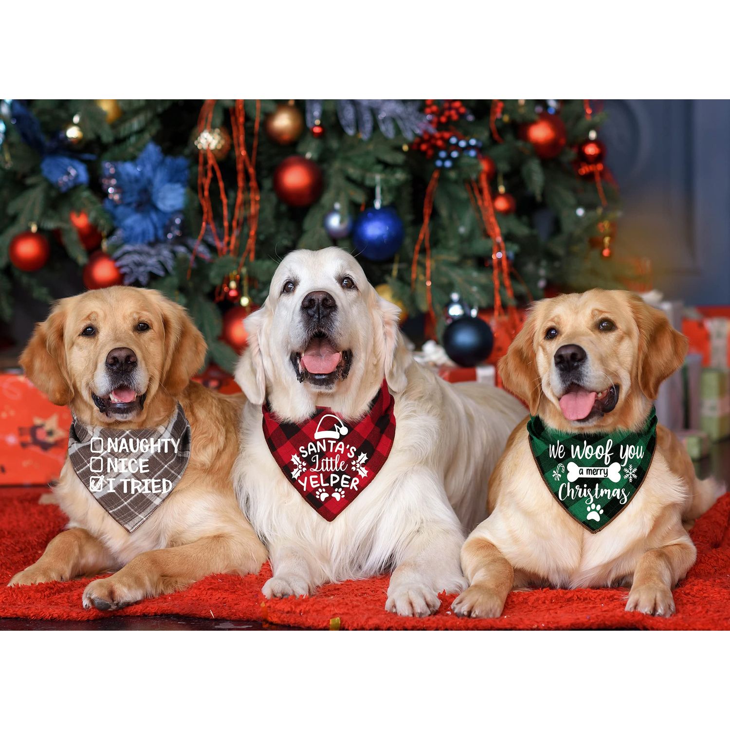 4 Pack Christmas Dog Scarves - Plaid Triangle Bandanas for Small to Large Dogs and Cats - Holiday Pet Accessories Gift Set