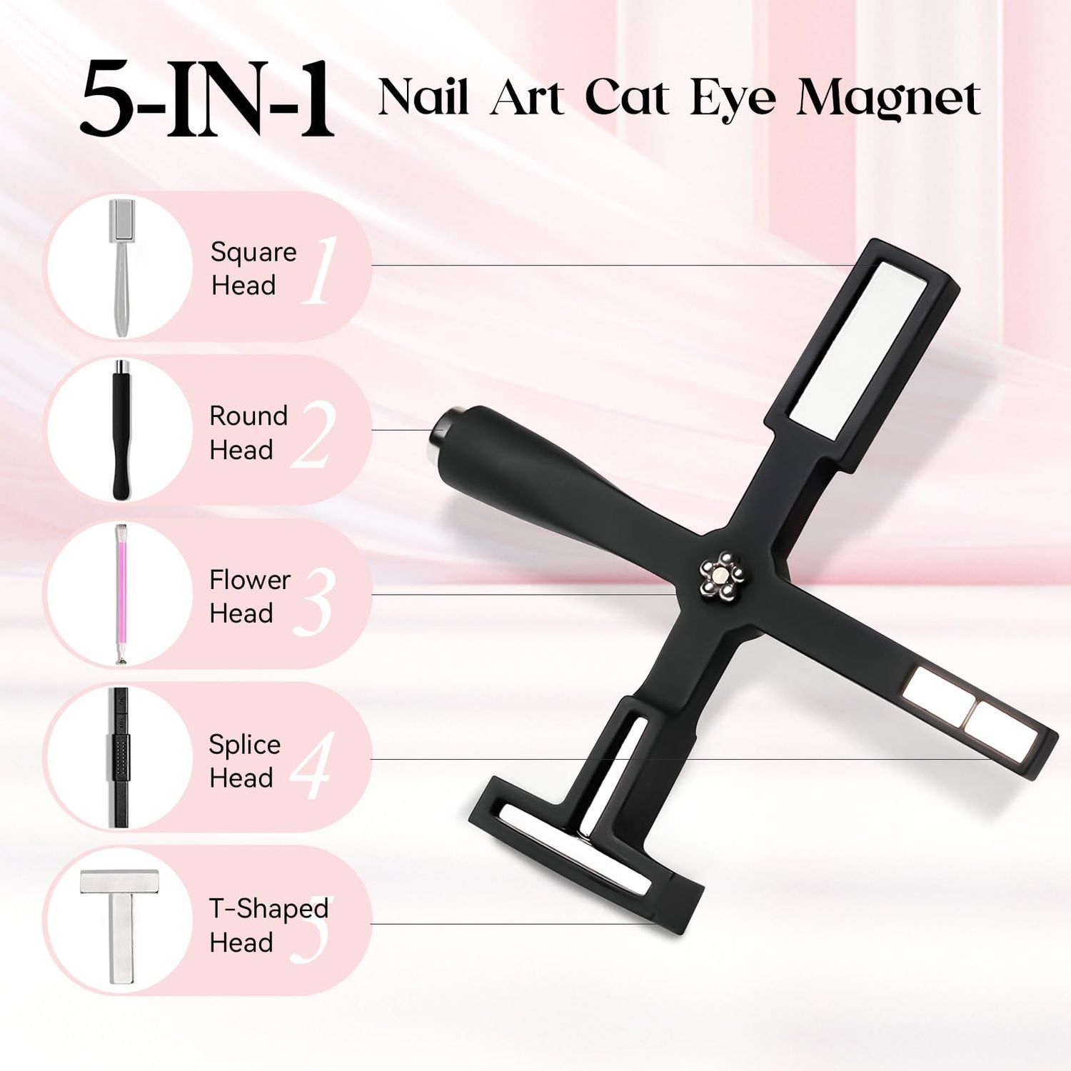 MIZHSE Nail Magnet Tool: 5 in 1 Magnetic for Cat Eye Nails, Multi-Function Magnet Stick 3D Magnetic Cat Eye Gel Polish, Nail Art Cat Eye Magnet Stick Nail Design Tools for Nail Salon Studio Home DIY