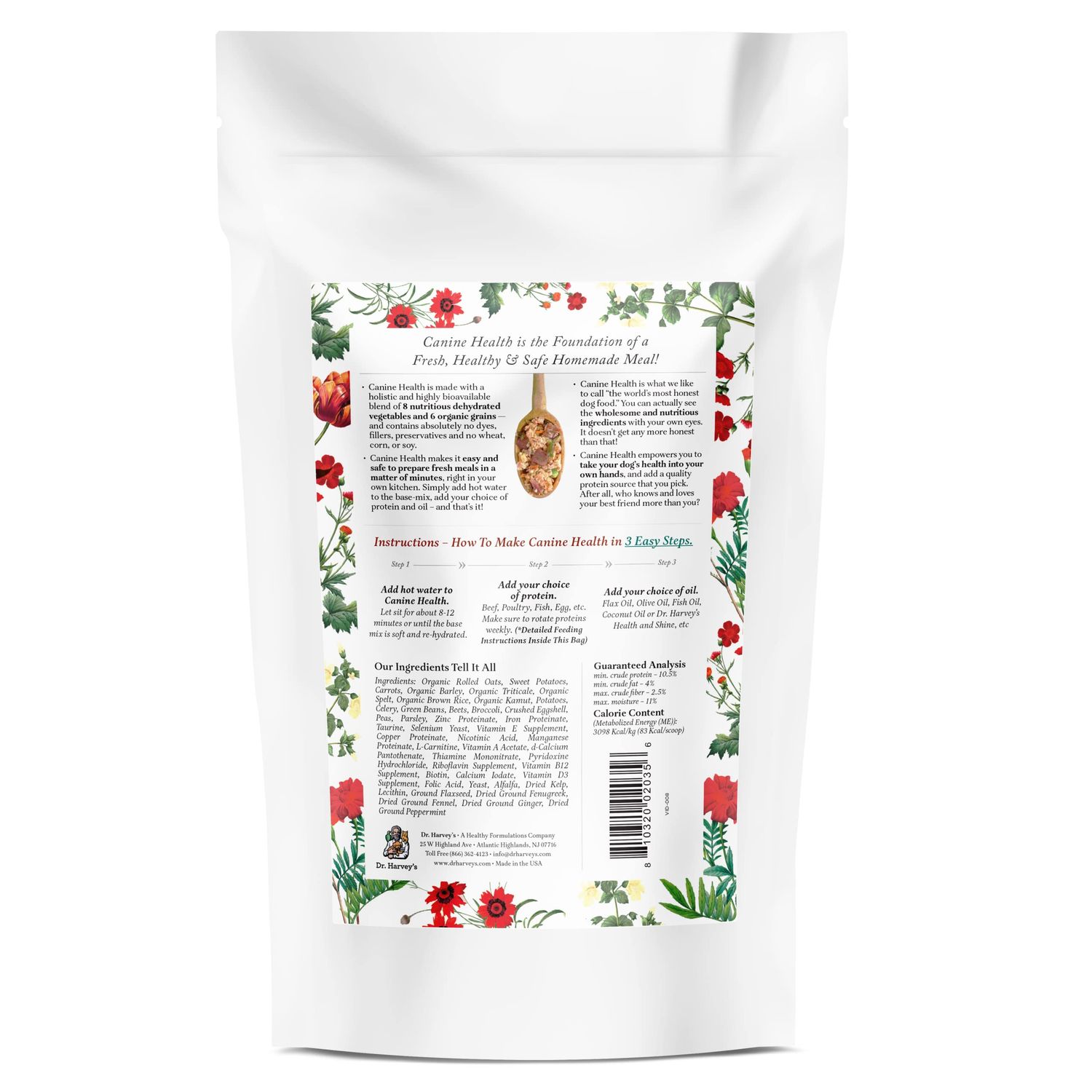 Dr. Harvey's Canine Health Miracle Dog Food, Human Grade Dehydrated Base Mix for Dogs with Organic Whole Grains and Vegetables (Trial Size 6.5 Oz)