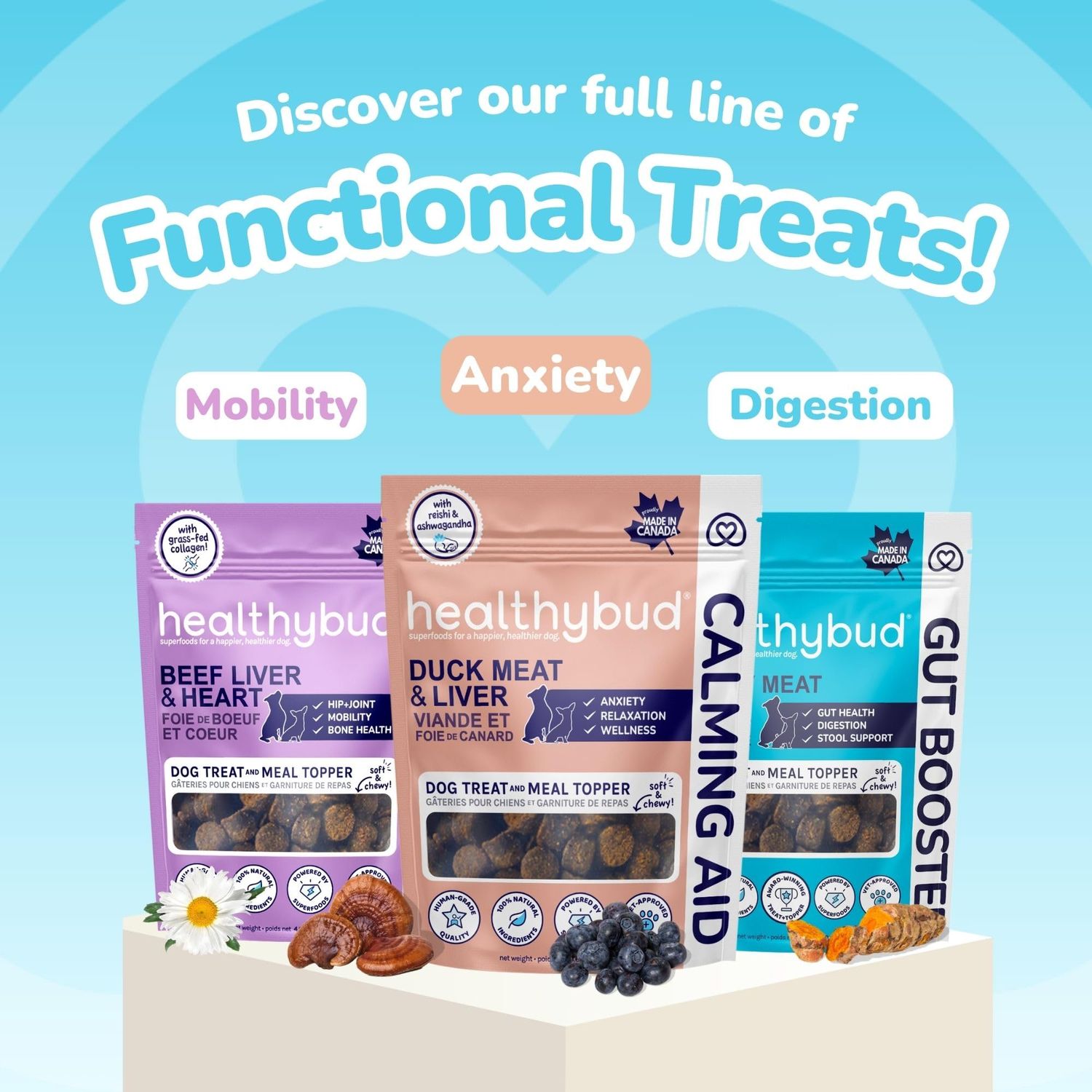 healthybud Calming Aid, Natural Duck Dog Treats & Toppers for Stress Relief - Dog Separation Anxiety, Stress Reduction, Aggression Relief - Support Calm, Immunity Health (14.1 Ounces)