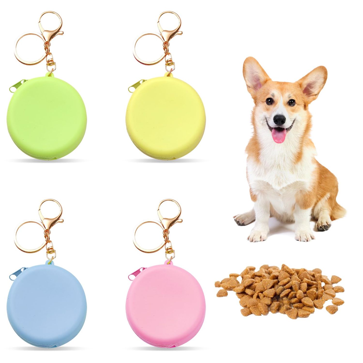 MANOPAWS 4PCS Silicone Dog Treat Pouch Small Bag, Pocket-Sized Pet Training Treat Bag,Zipper Design,Unscented, Reusable, Travel Walking Bag, Portable Training Bag