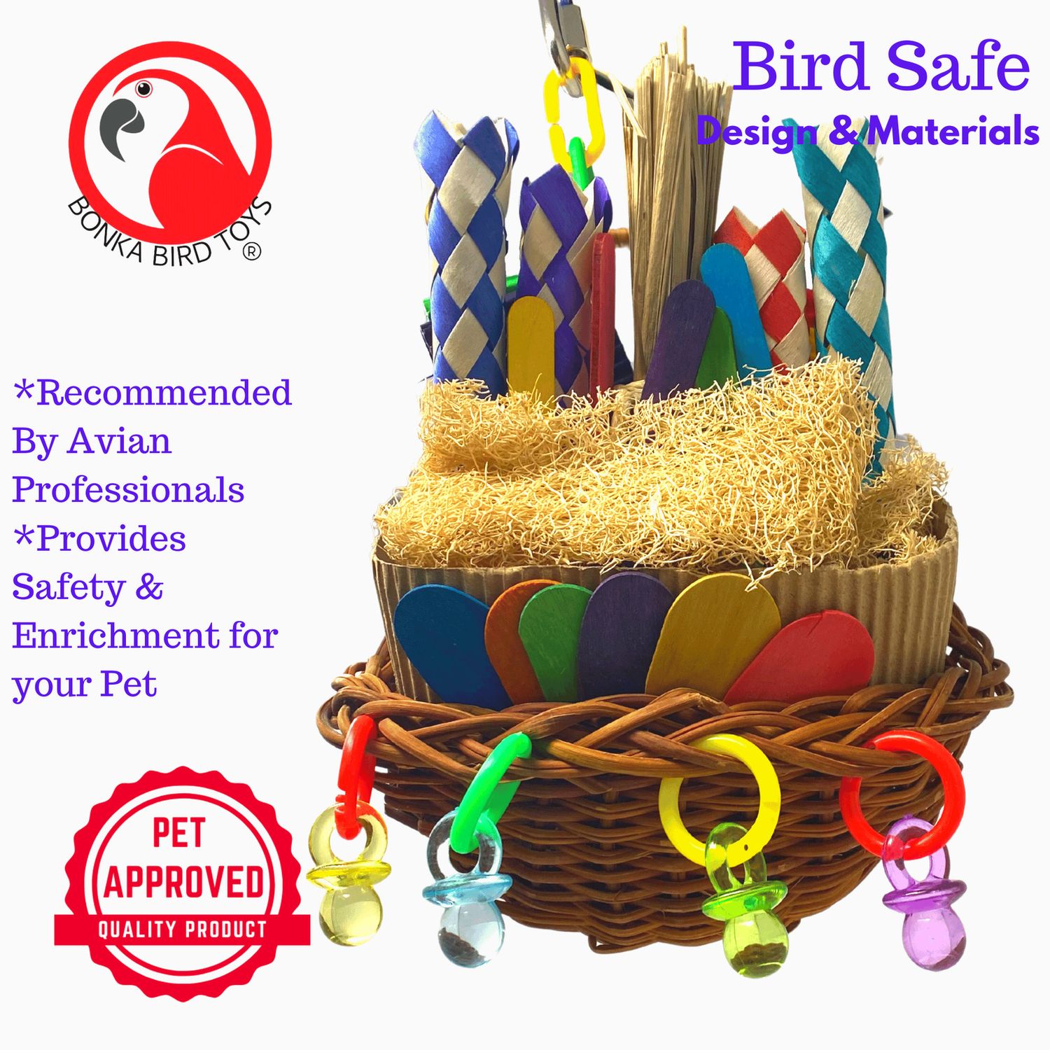 Bonka Bird Toys 2500 Party Basket Chew Forage Treat Small Medium Bird Toy Pet