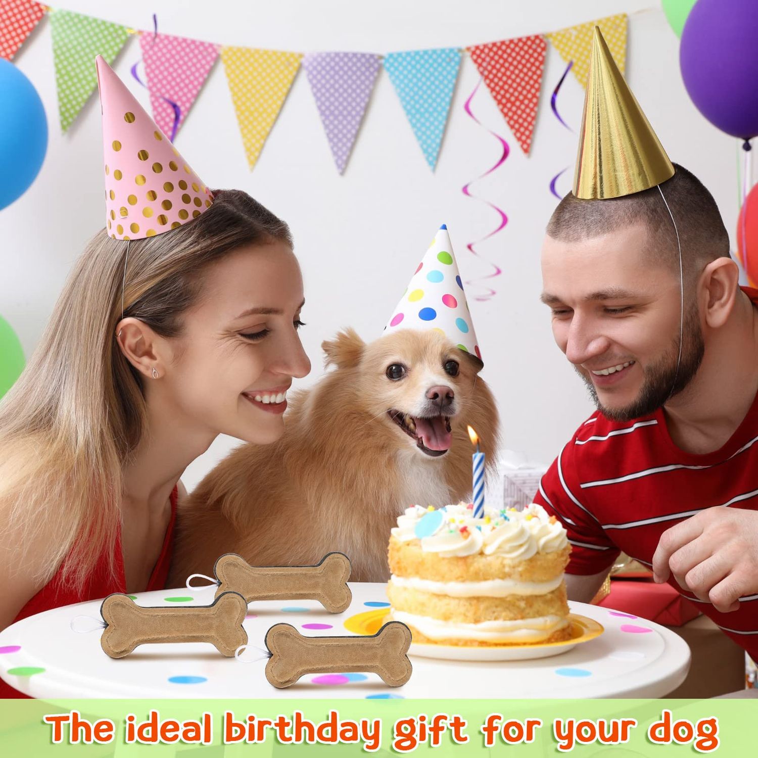 3 Pieces Leather Dog Toy Bone Toy Dog Tug Toy Interactive Dog Toys with Strong Rope Handle for Aggressive Chewers Puppy Teething, 6 Inch
