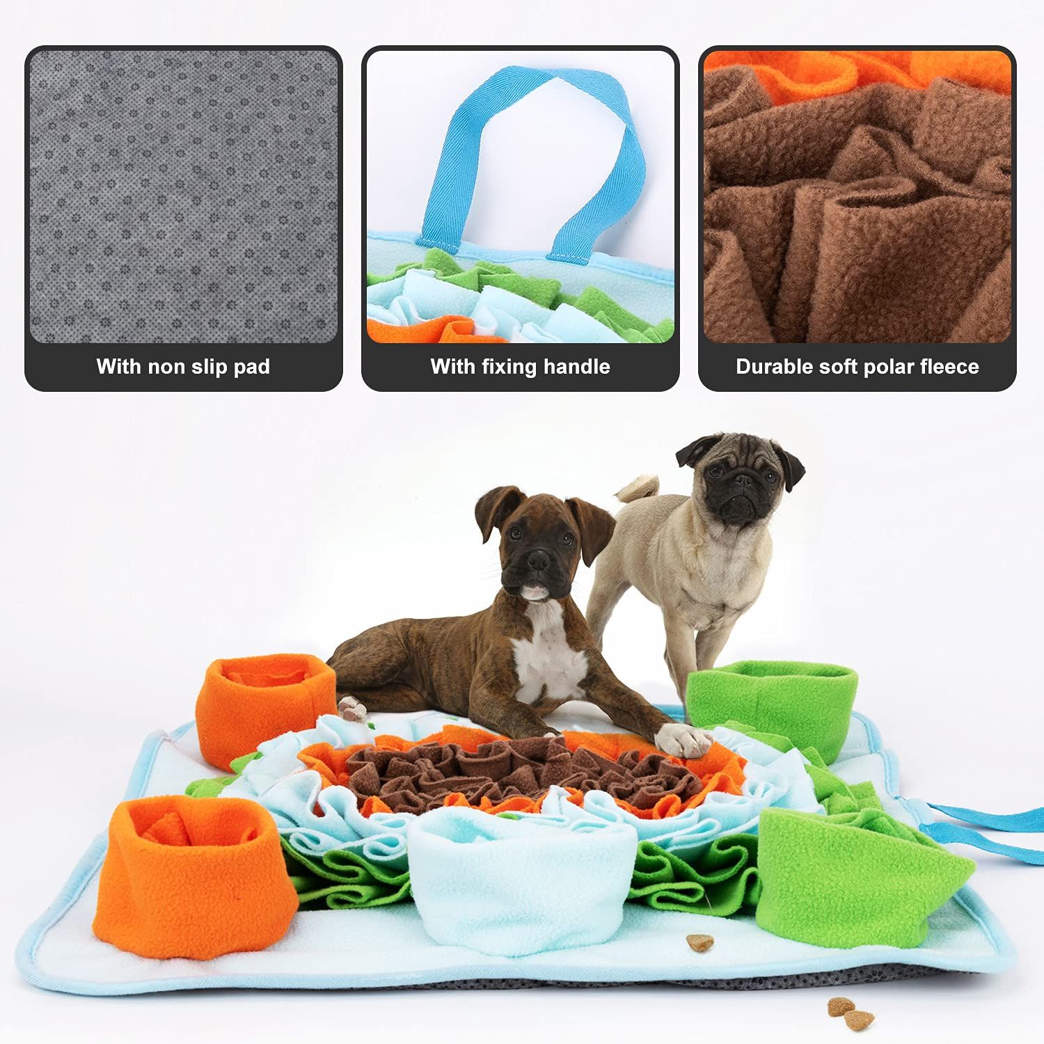TWOPER Snuffle Mat for Dog Puzzle Toys Interactive Pet Food Mat Cat Feeding with Fixing Handle Brain Stimulating Hand and Machine Washable Perfect for Any Breed