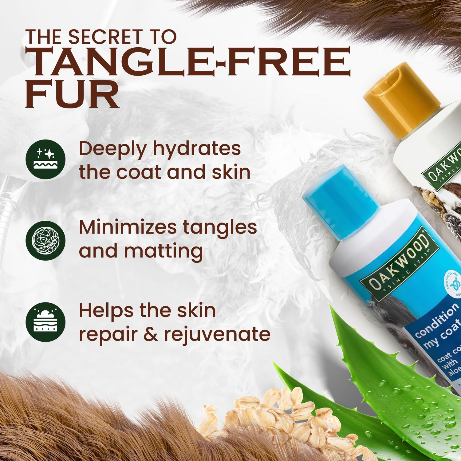 Oakwood Natural Aloe Vera Coat Conditioner & Tearless Oatmeal Shampoo Cleansing Wash for Pets - Hypoallergenic Pet Dog & Cat Grooming Supplies Set for Itching, Dry Skin, Detangling, Deodorizing