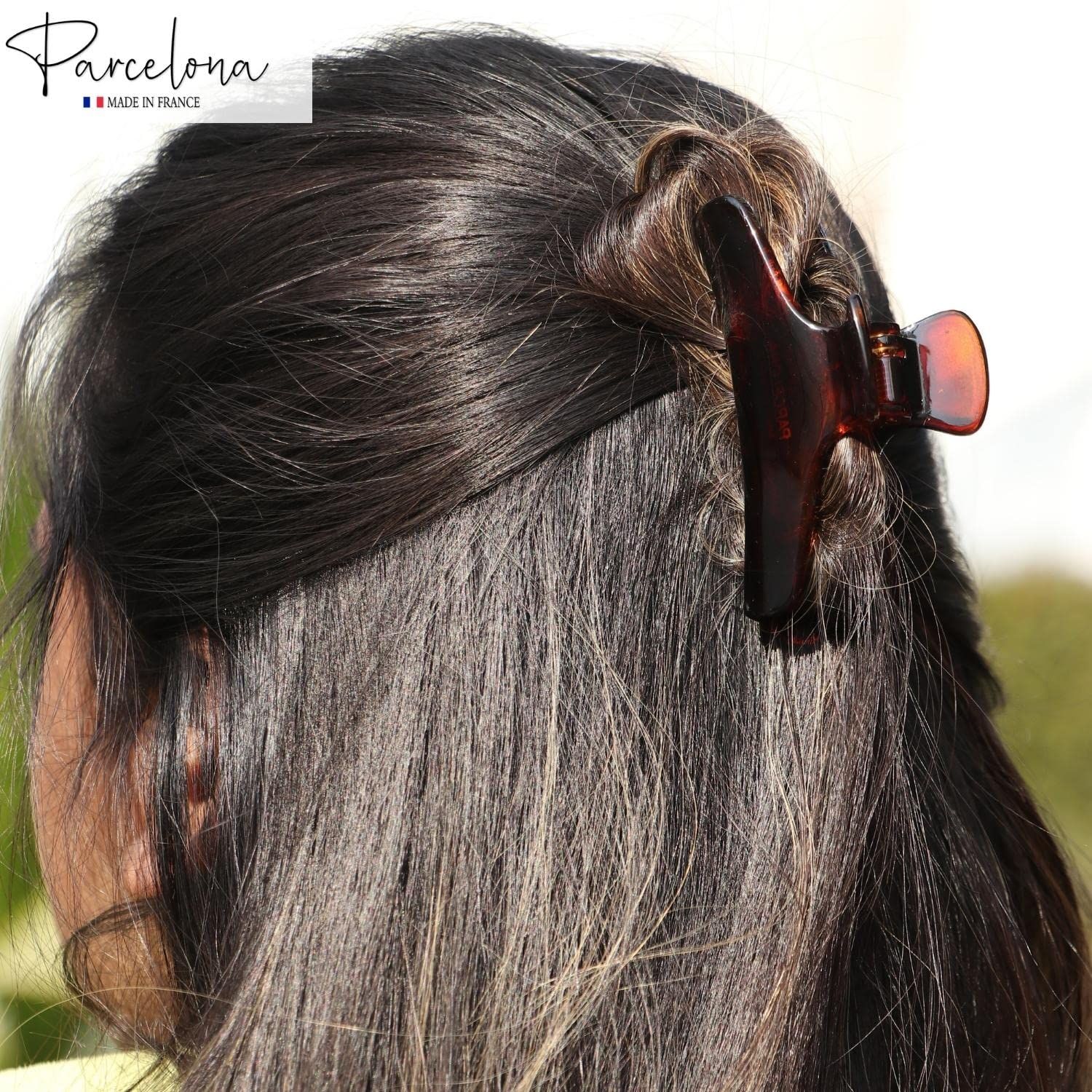 Parcelona French Flat Salon Style Medium 3 1/4 Inch Covered Spring Tortoise Jaw Hair Claw Clip Clutcher Clamp Clasp