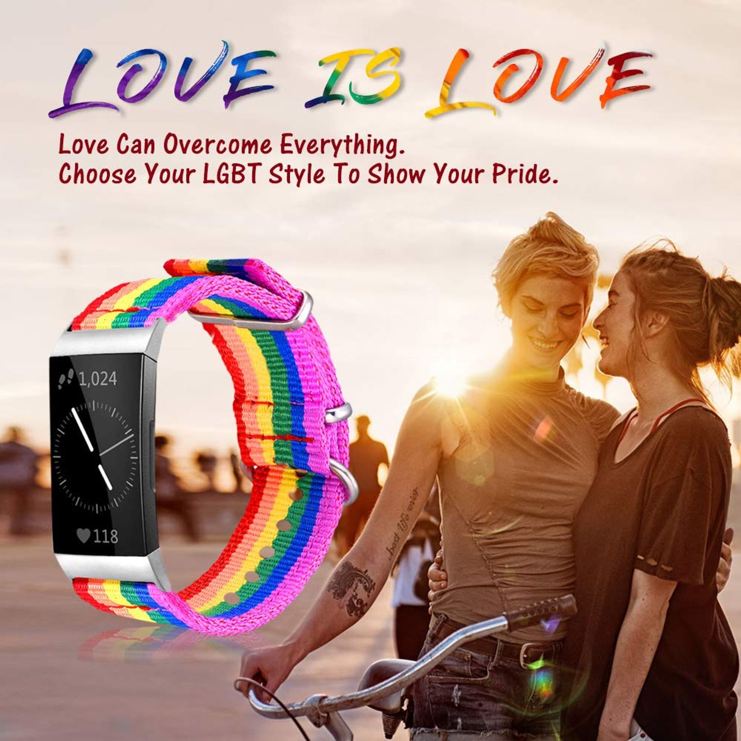 Bandmax Rainbow Bands Compatible fitbit Charge 3 Smartwatch,LGBT Pride Nylon Charge 3 Watch Bands Durable Fitbit 3 Sport Replacement Straps Accessories with Adjustable Silver Metal Clasp(Small Size)