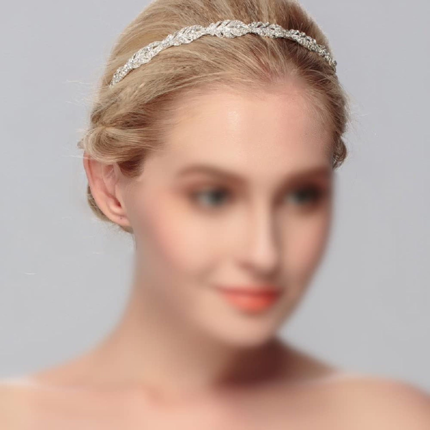 Cezesuja Rhinestone Headband Flower Design Crystal Wedding Bridal Bridesmaids Hairband Headpieces Simple Design Daily hair accessories (Silver)