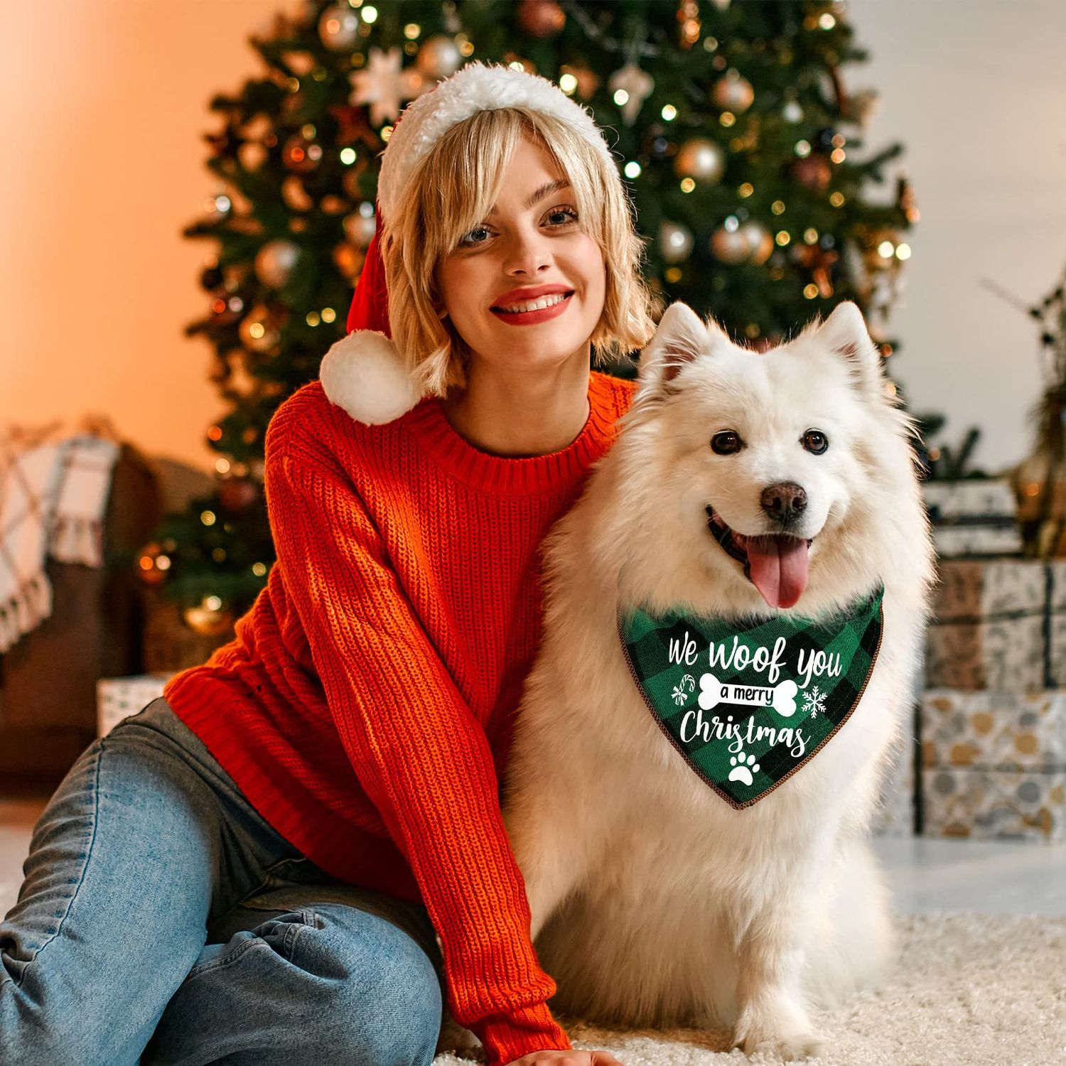 4 Pack Christmas Dog Scarves - Plaid Triangle Bandanas for Small to Large Dogs and Cats - Holiday Pet Accessories Gift Set